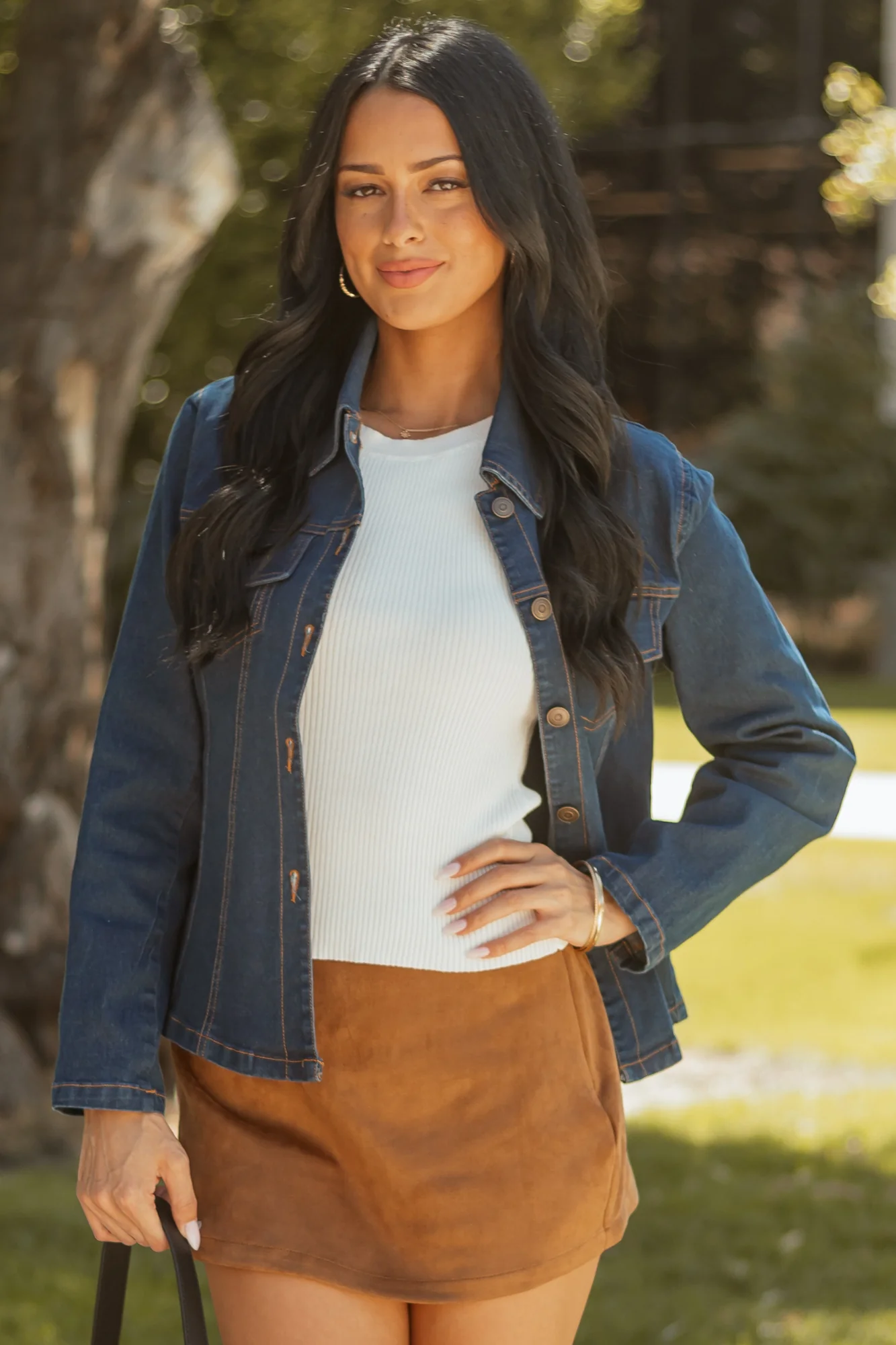 Button Up Denim Jacket, Dark Wash, Long Sleeve Womens Coat