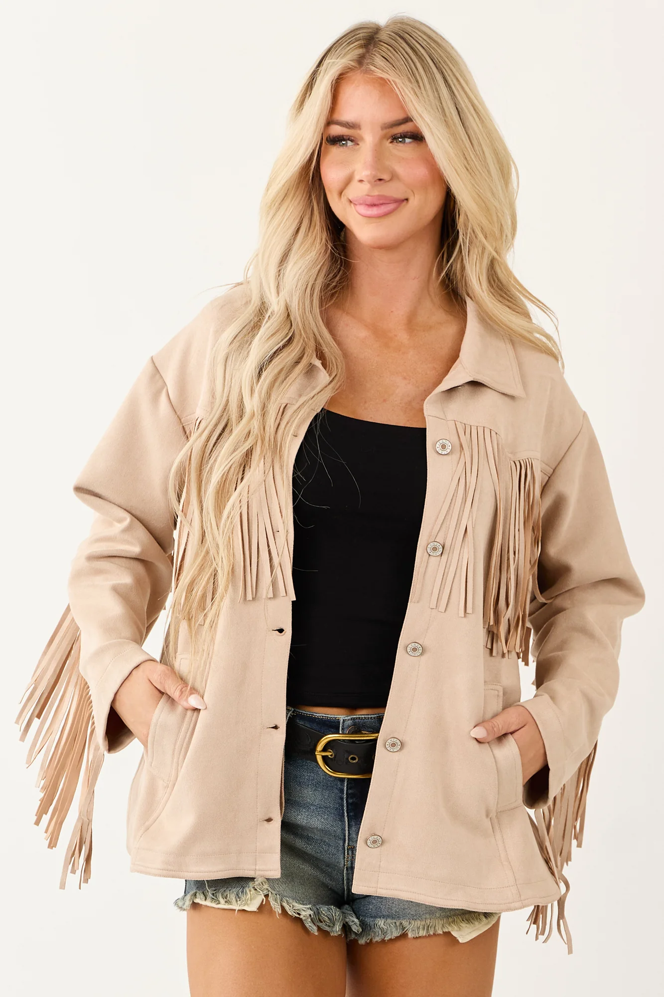 Taupe Faux Suede Western Fringe Jacket