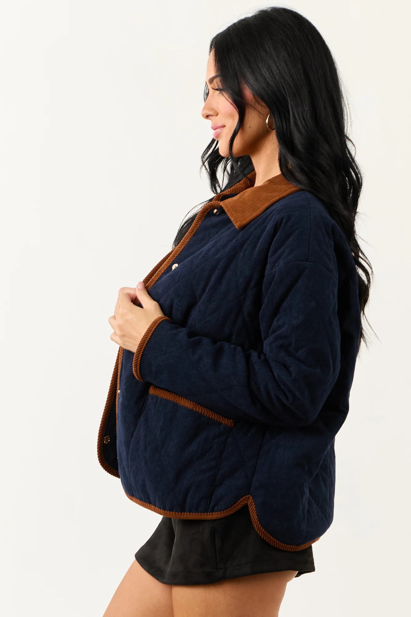 Navy Snap Button Collared Jacket