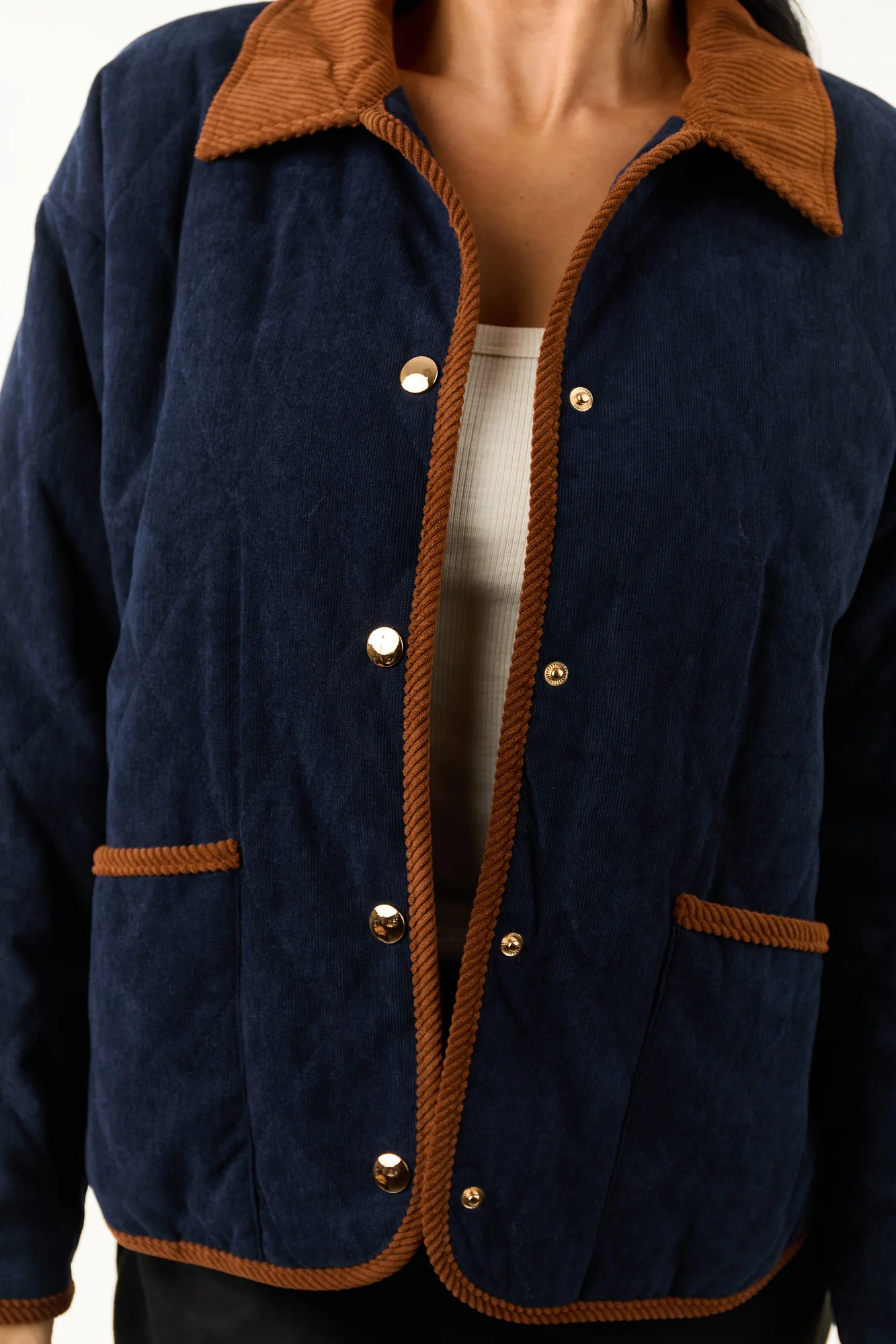 Navy Snap Button Collared Jacket