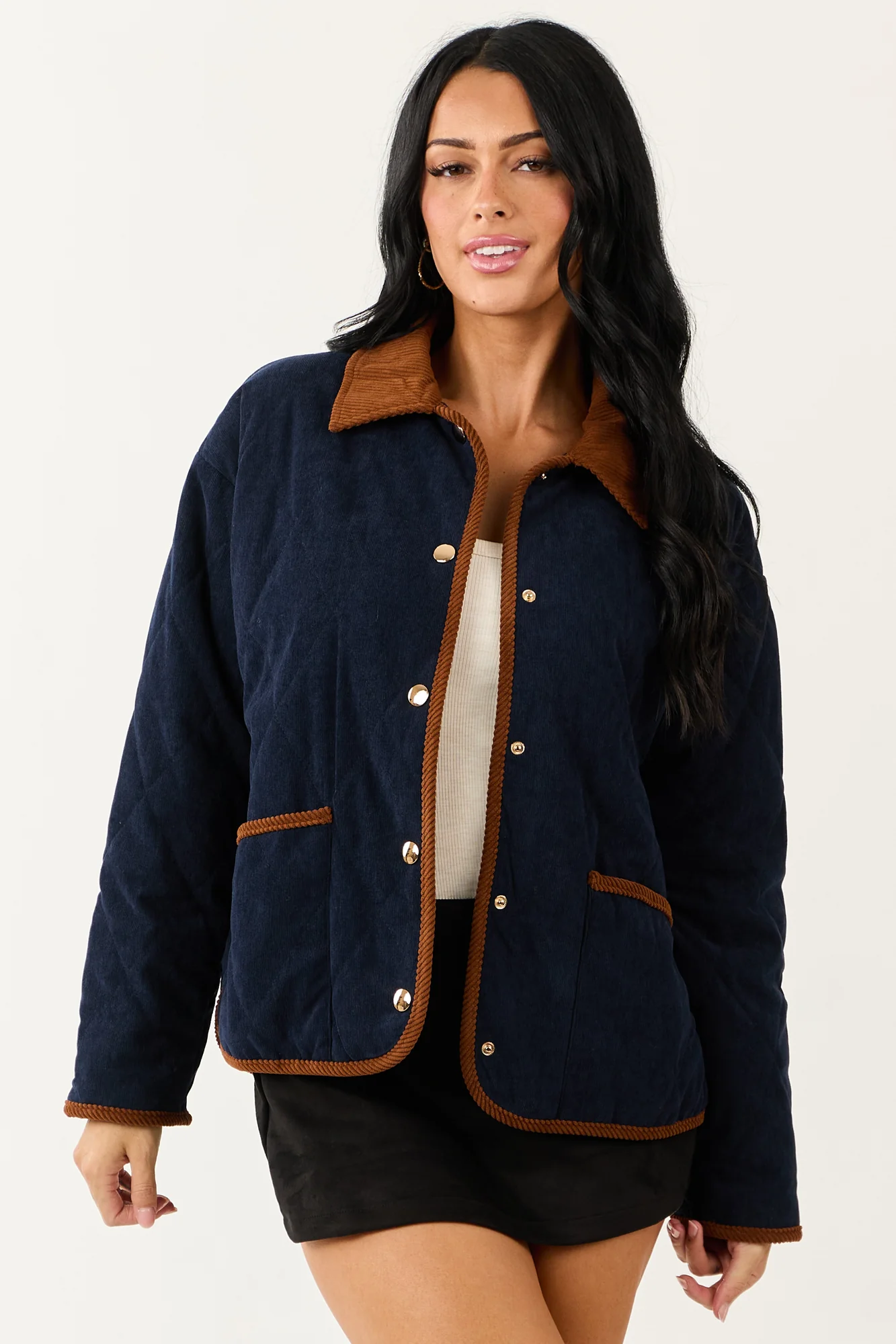 Navy Snap Button Collared Jacket