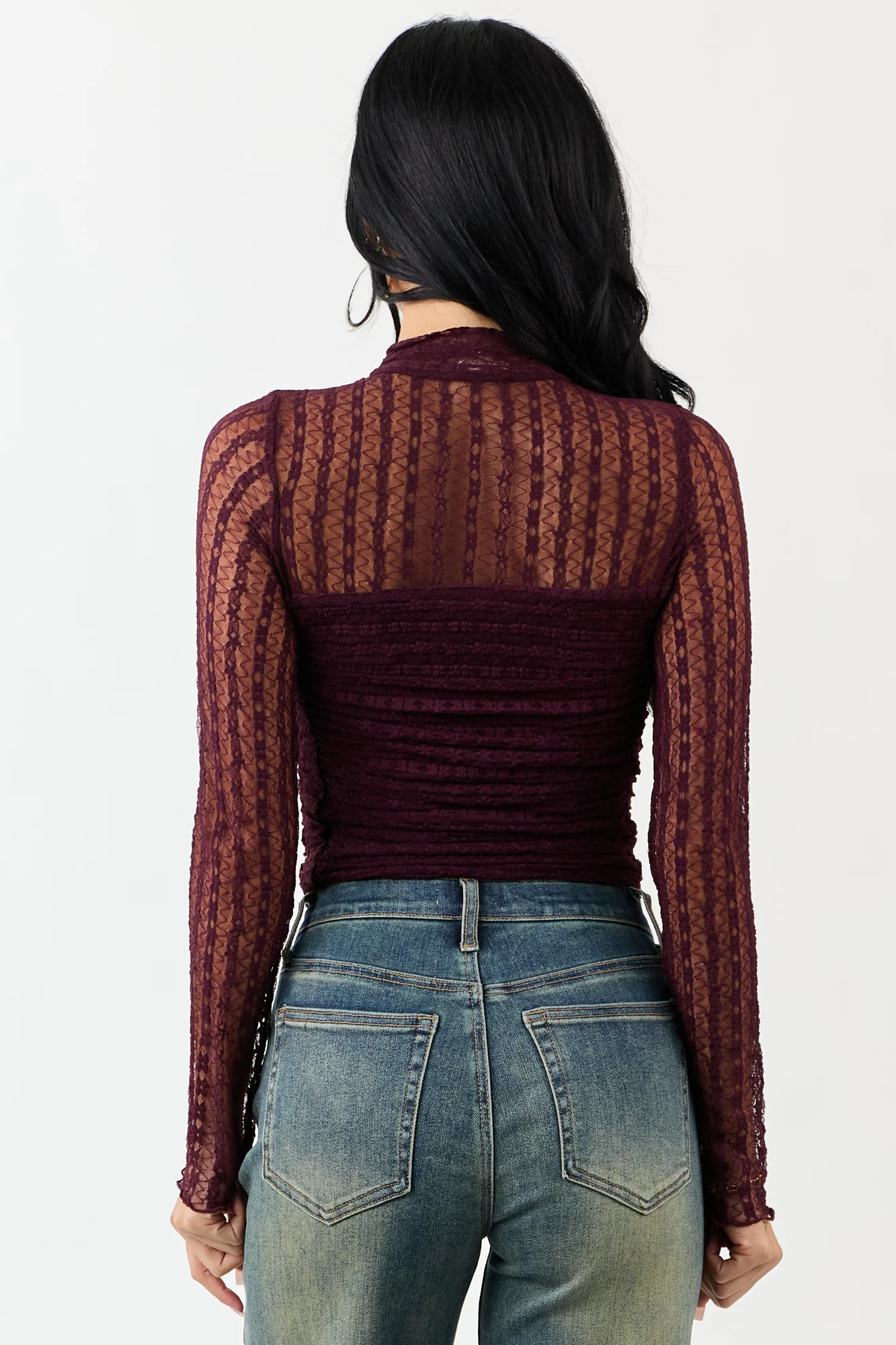 Elegant Eggplant Lace Sleeve Bodysuit