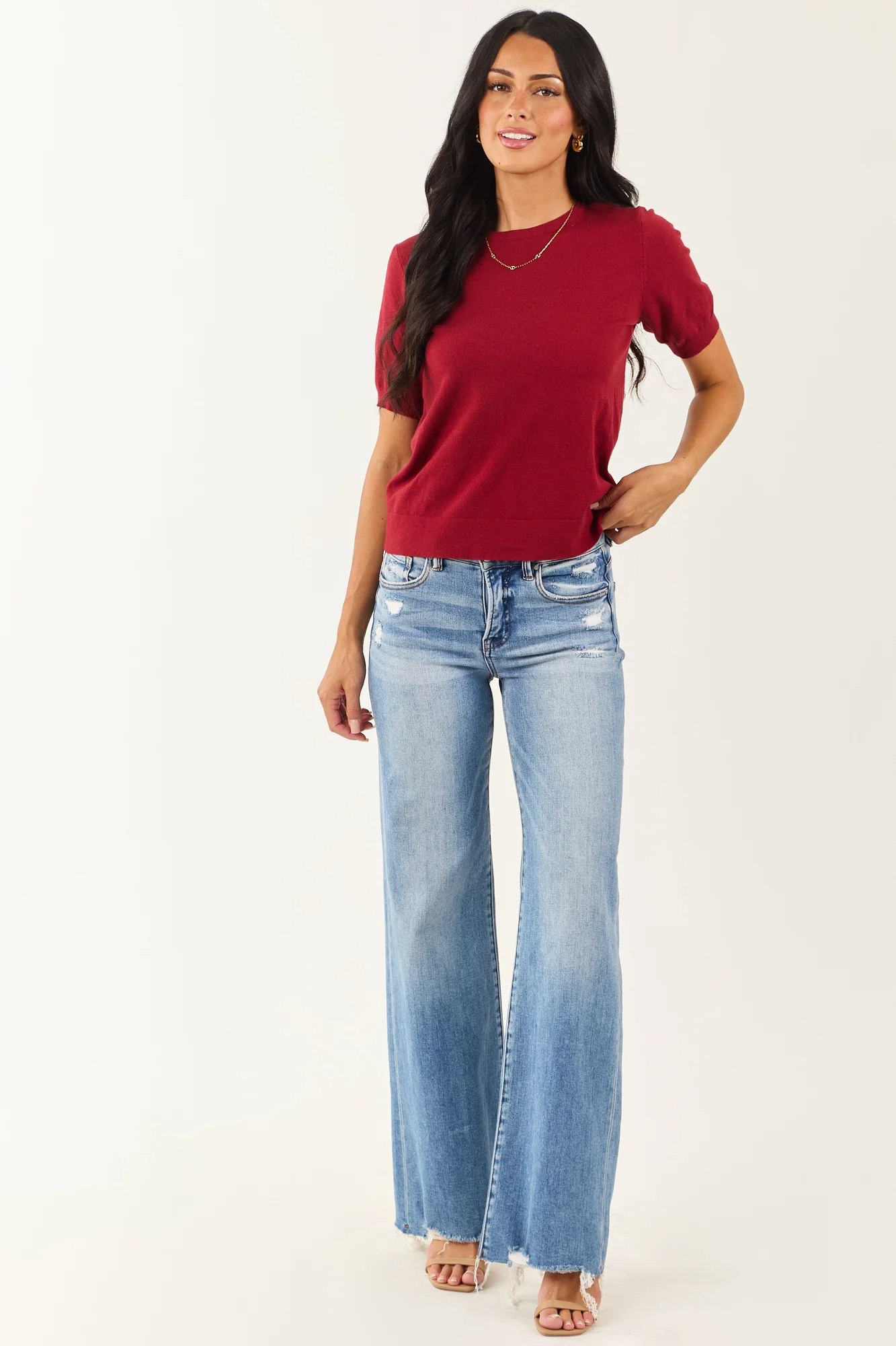 Soft Knit Maroon Puff Sleeve Top