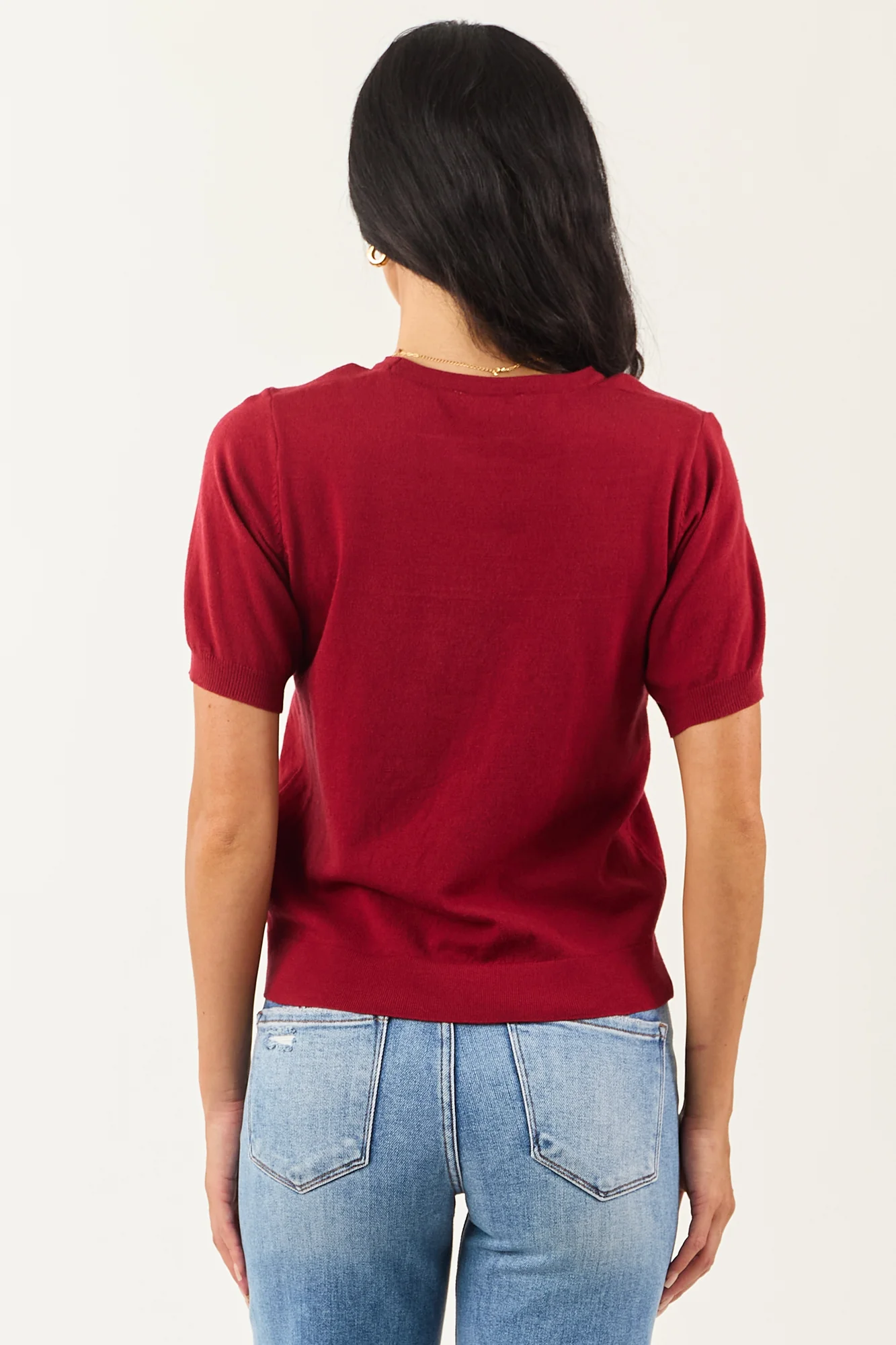 Soft Knit Maroon Puff Sleeve Top