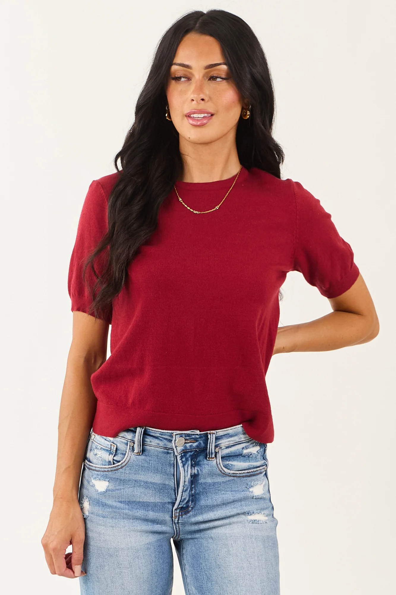 Soft Knit Maroon Puff Sleeve Top