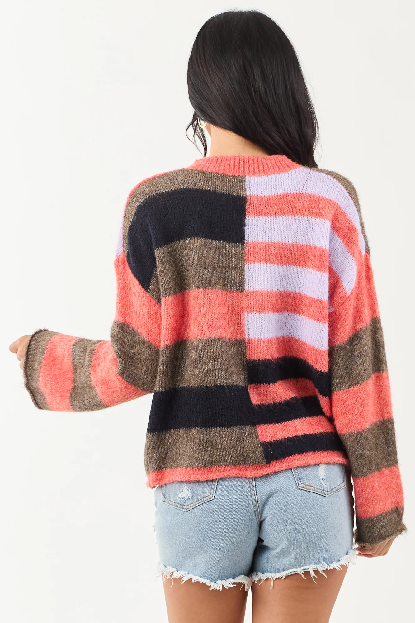 Crimson Colorblock Rib Knit Sweater