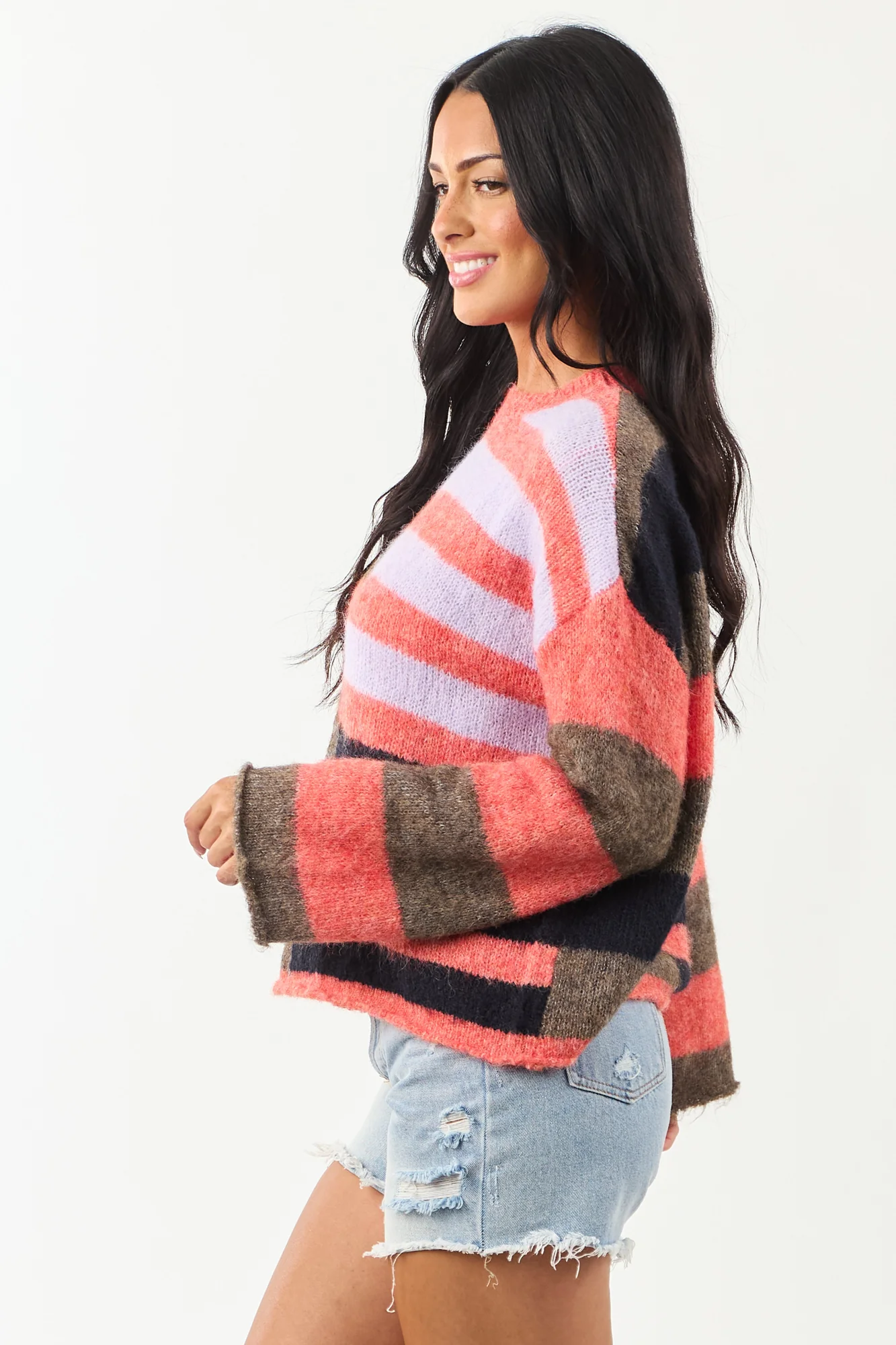 Crimson Colorblock Rib Knit Sweater
