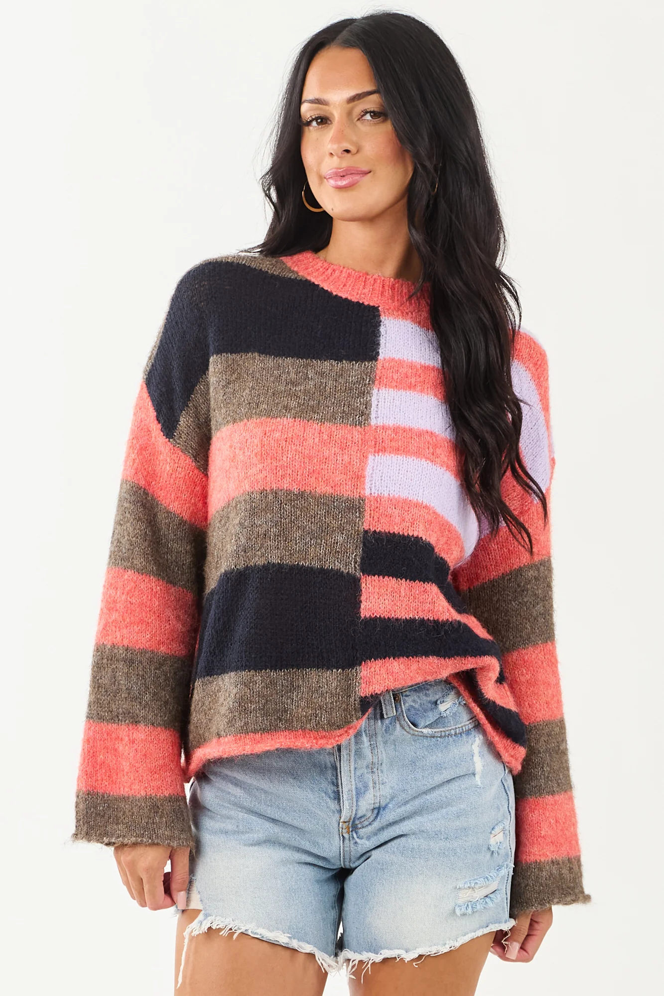 Crimson Colorblock Rib Knit Sweater