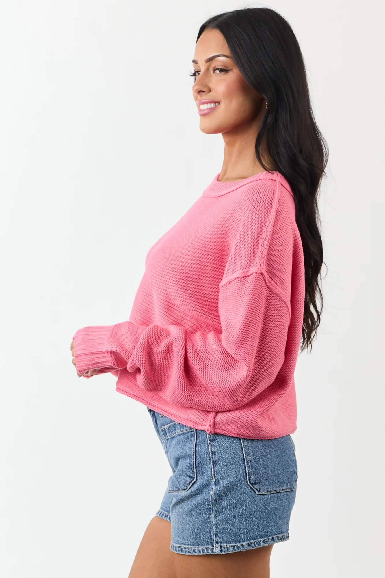 Pink Oversized Boxy Knit Sweater