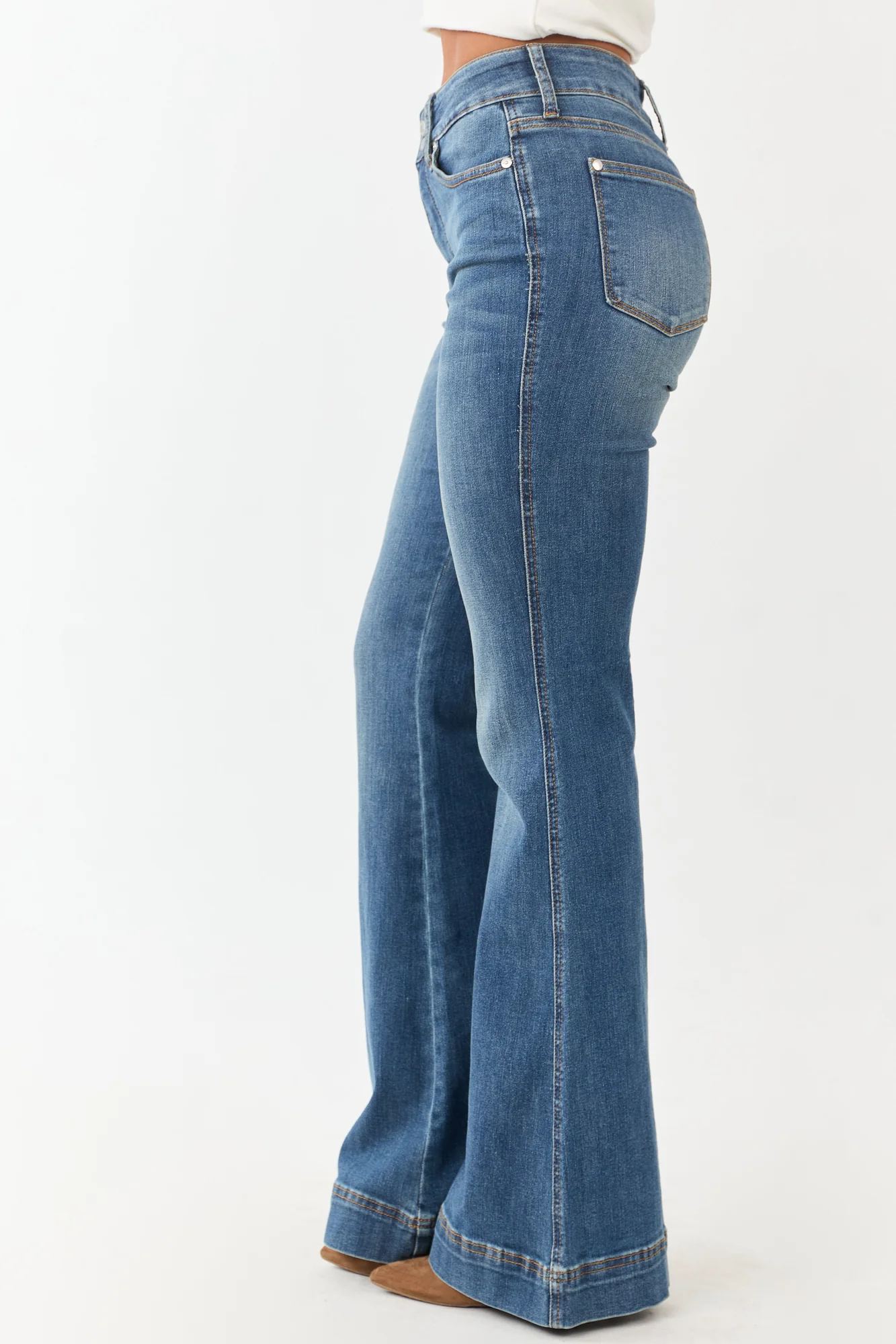 High Rise Tummy Control Flare Jeans in Medium Blue Denim