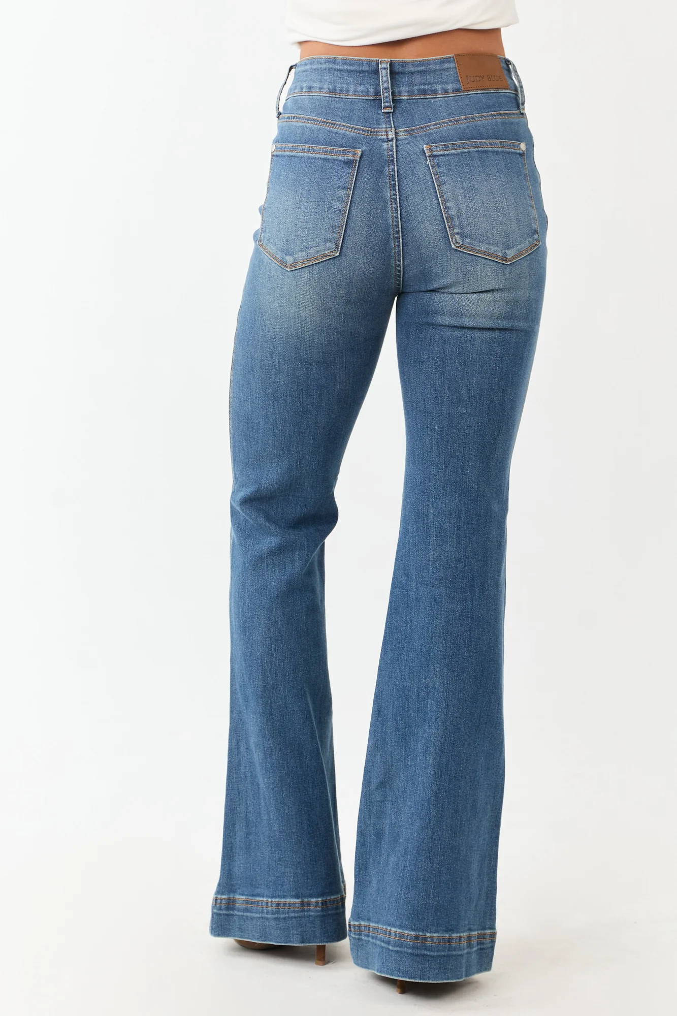 High Rise Tummy Control Flare Jeans in Medium Blue Denim