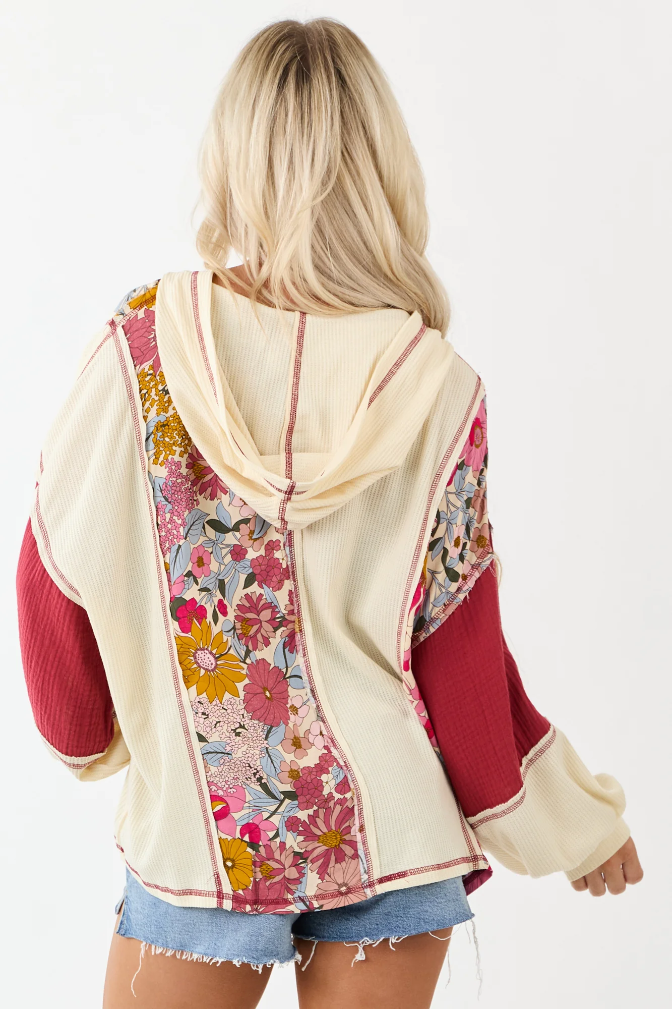 Cozy Cream Floral Print Oversized Hooded Top