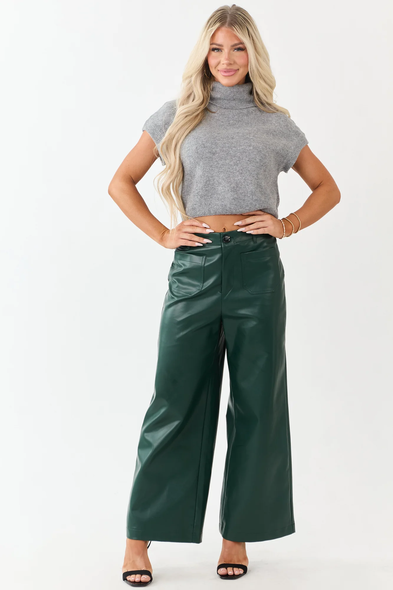 Heather Grey Wool Blend Knit Cap Sleeve Turtleneck Top