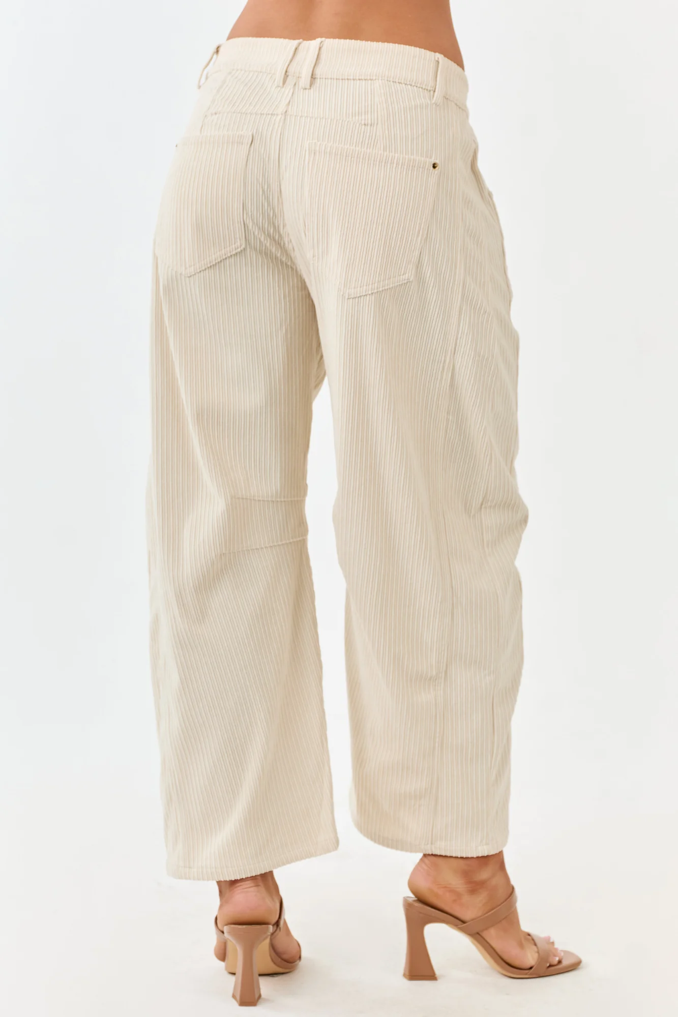High Waisted Corduroy Barrel Leg Pants in Champagne Color