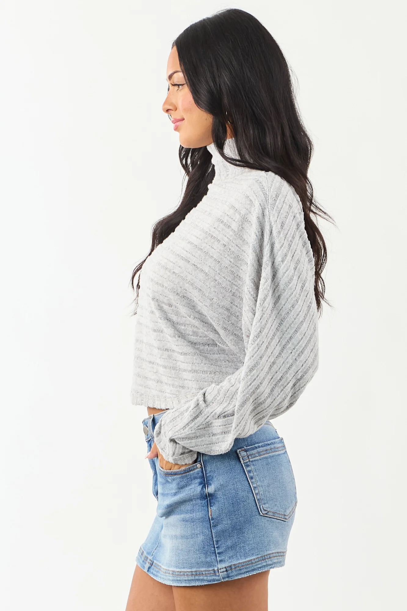 Heather Gray Soft Mock Neck Long Sleeve Top