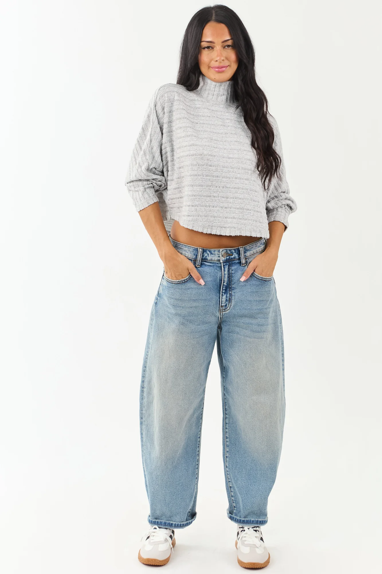 Heather Gray Soft Mock Neck Long Sleeve Top