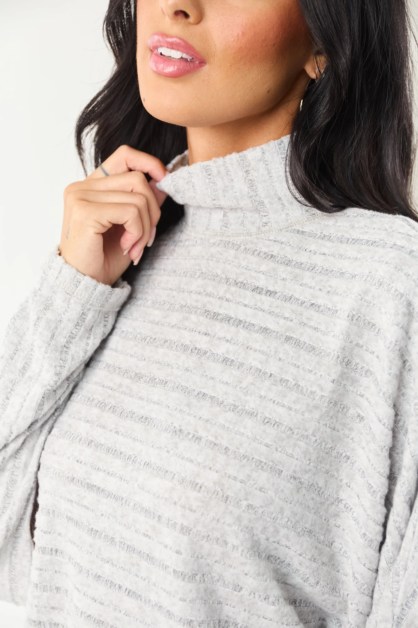 Heather Gray Soft Mock Neck Long Sleeve Top