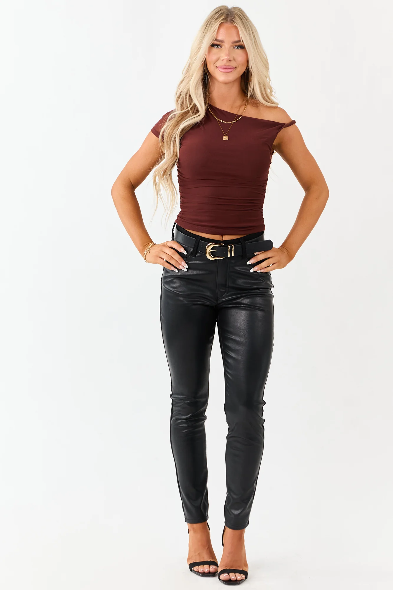 Black Faux Leather Skinny Jeans with All-Day Stretch Comfort