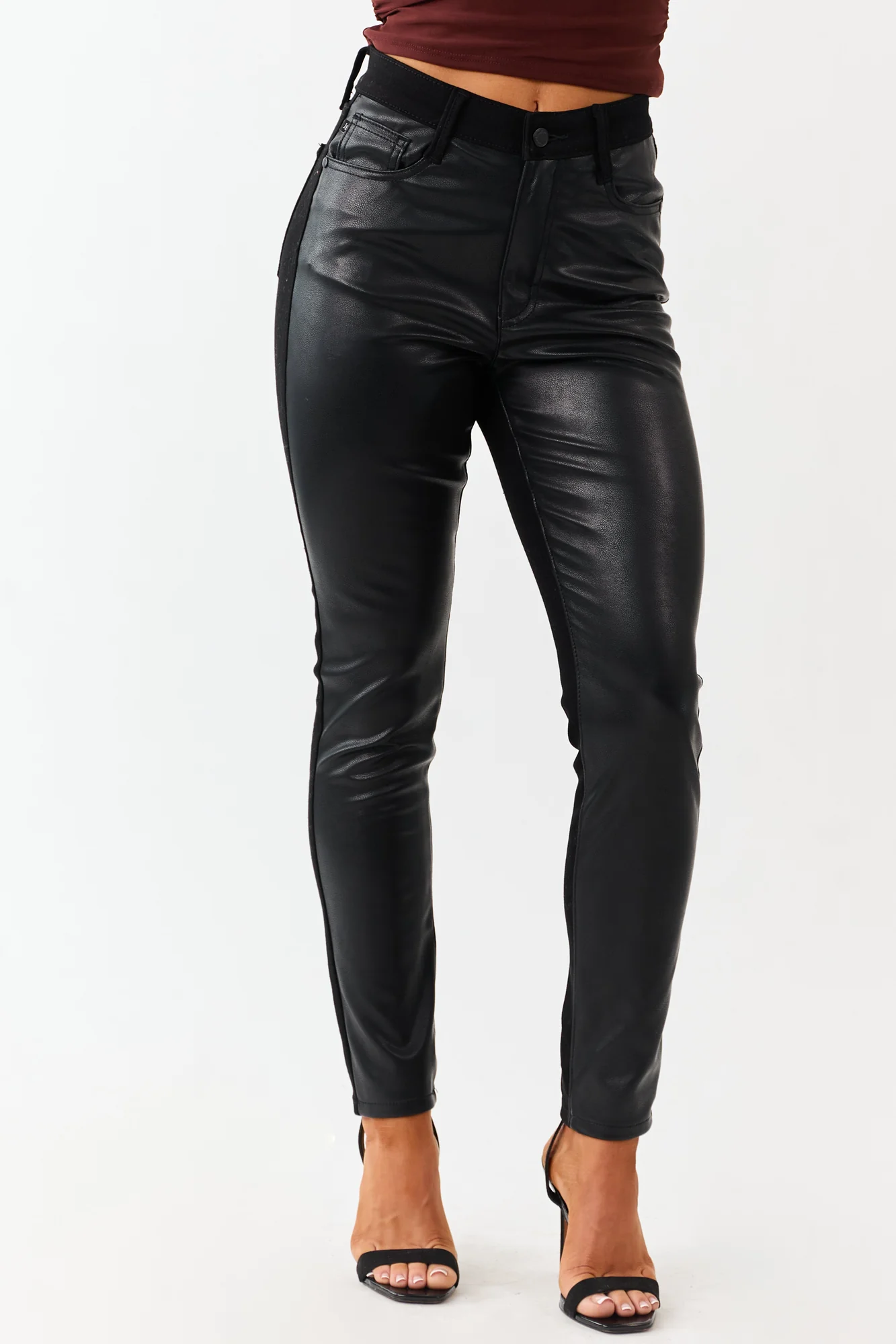 Black Faux Leather Skinny Jeans with All-Day Stretch Comfort