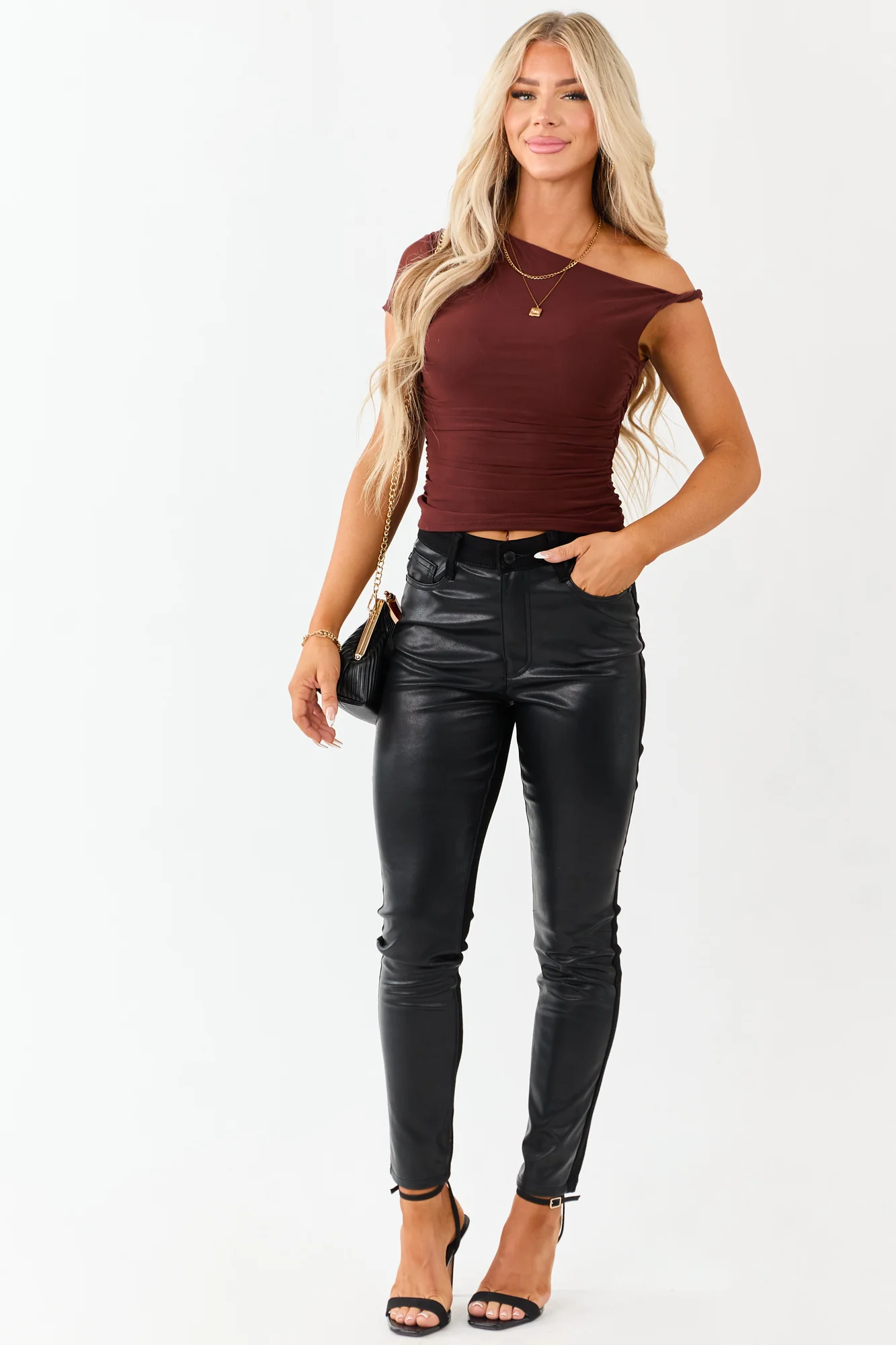 Black Faux Leather Skinny Jeans with All-Day Stretch Comfort