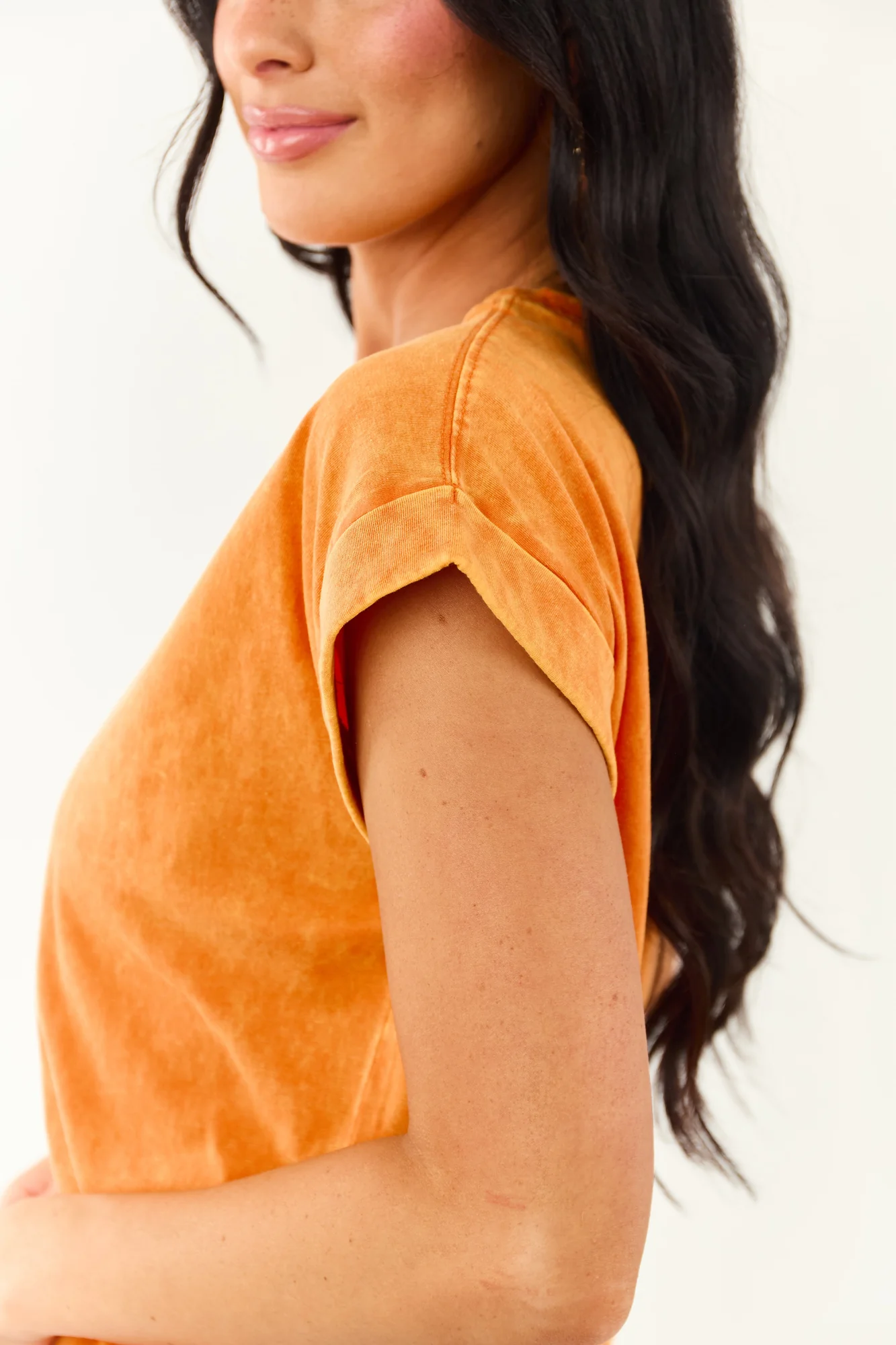 Soft Cotton Short Sleeve Top in Sunset Orange