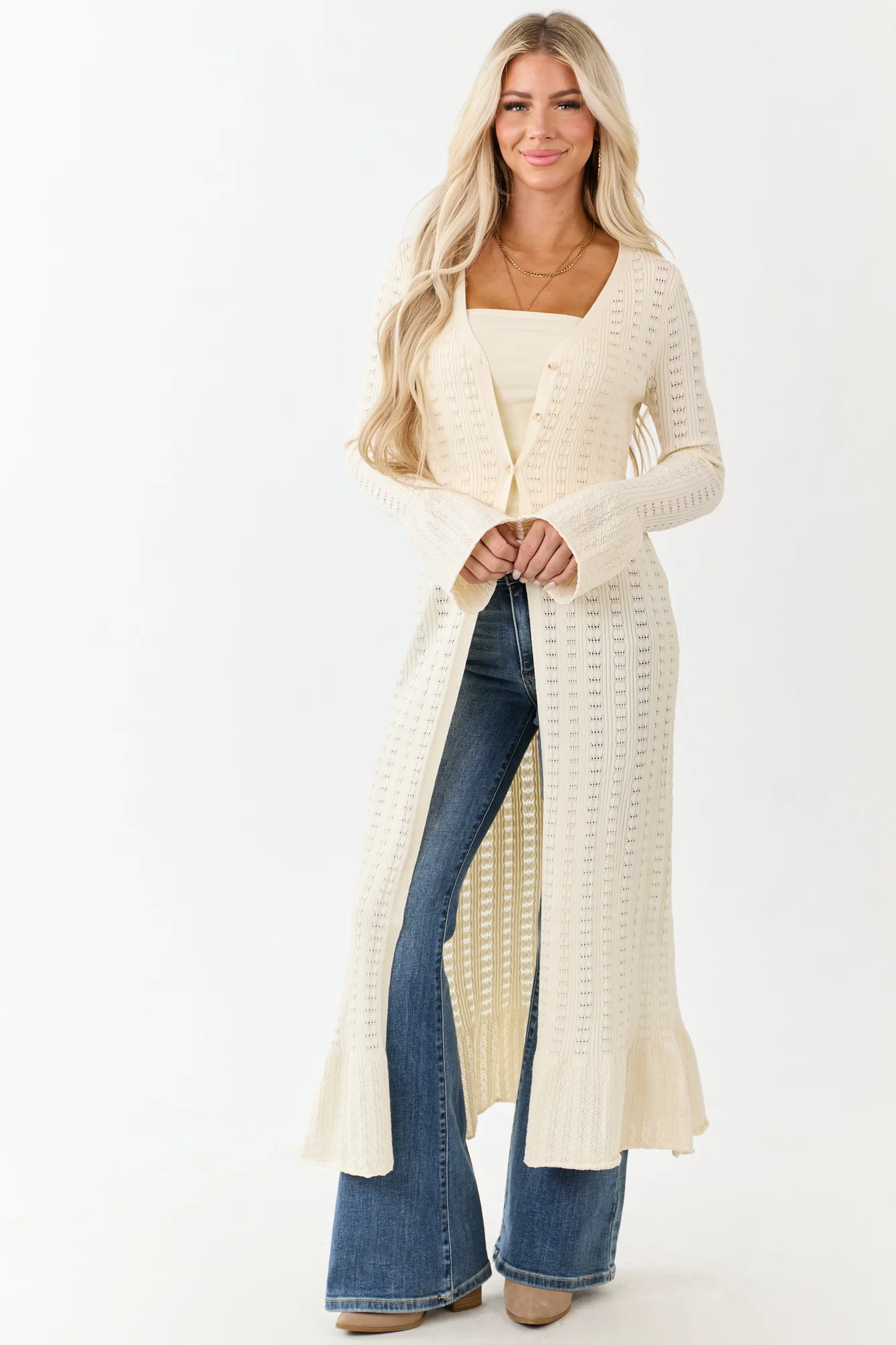 Neutral Knit Long Duster Cardigan