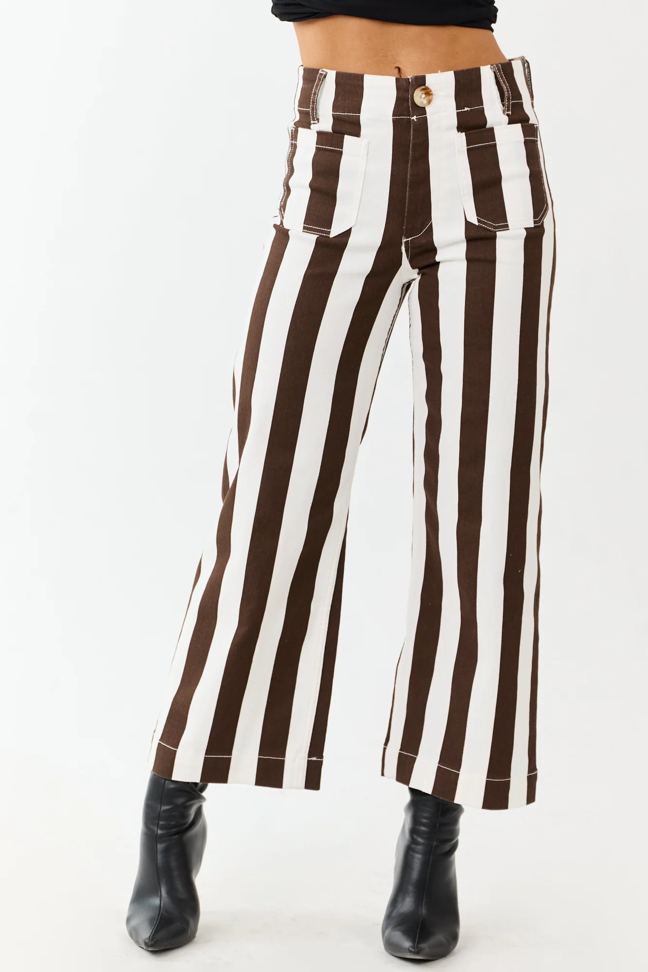Cocoa Striped Wide Leg Cropped Jeans