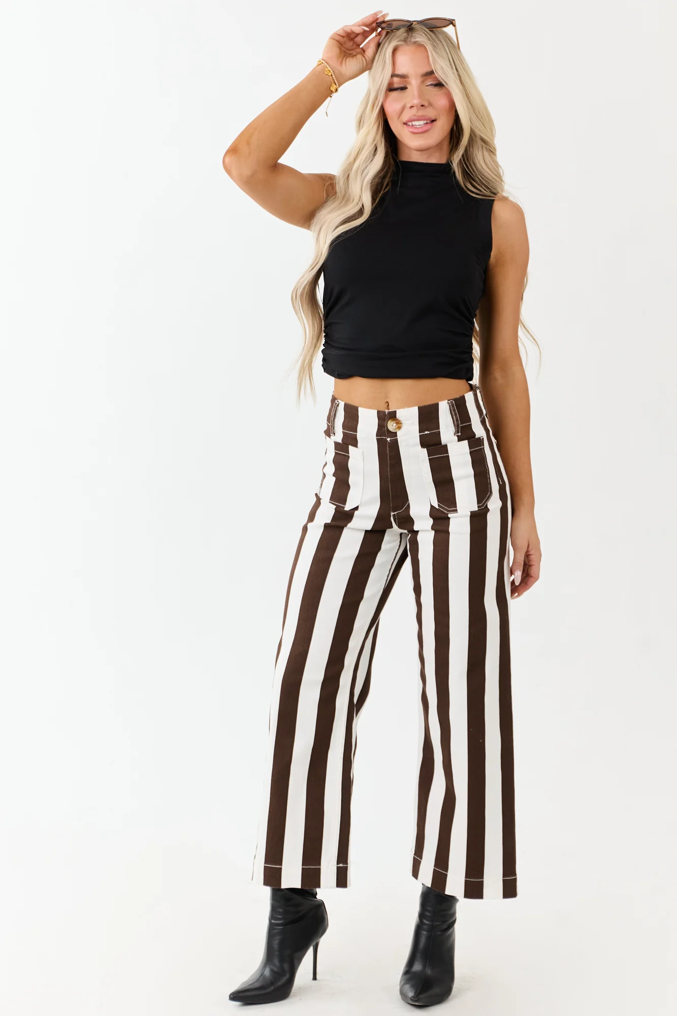 Cocoa Striped Wide Leg Cropped Jeans
