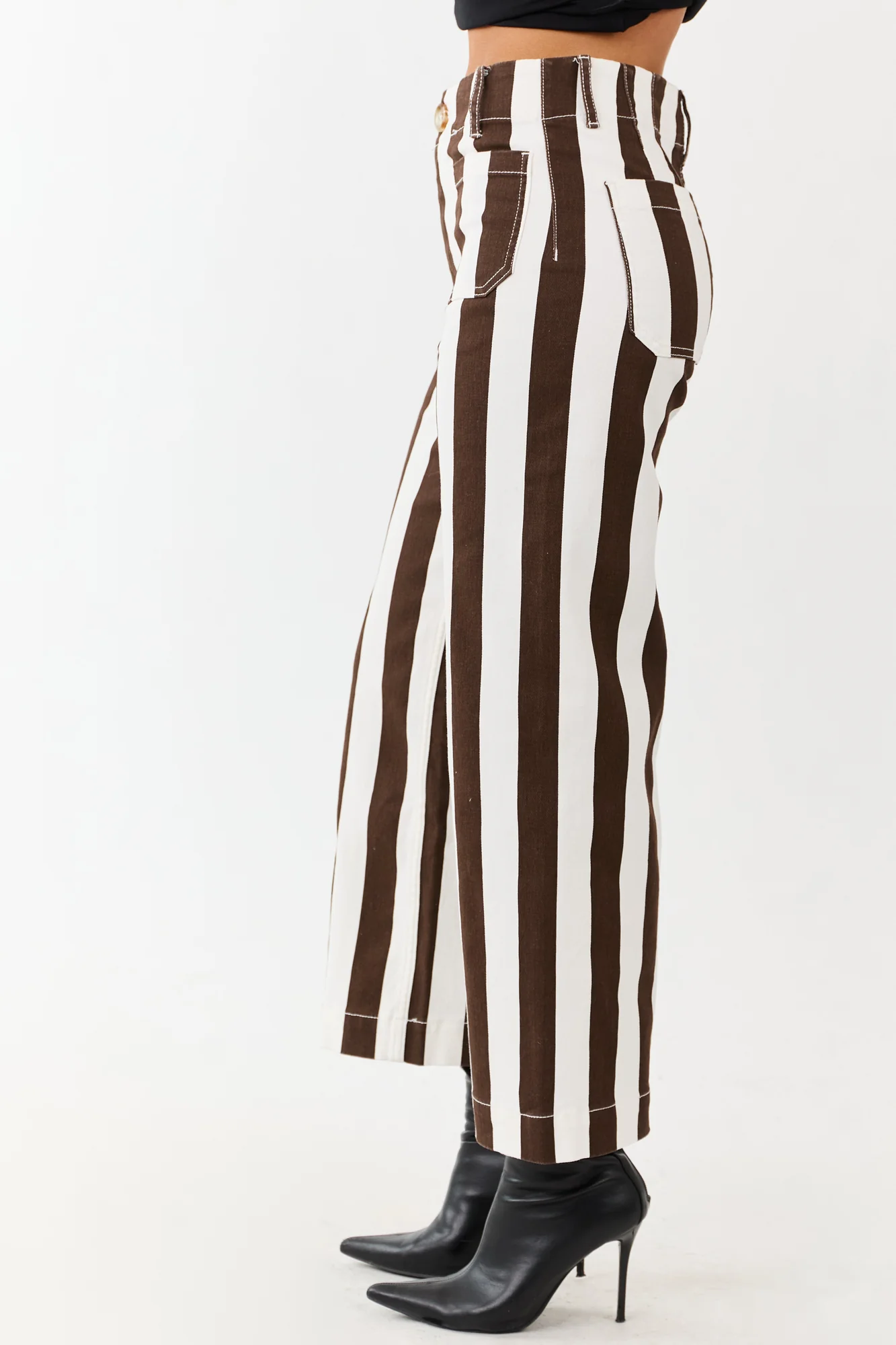 Cocoa Striped Wide Leg Cropped Jeans