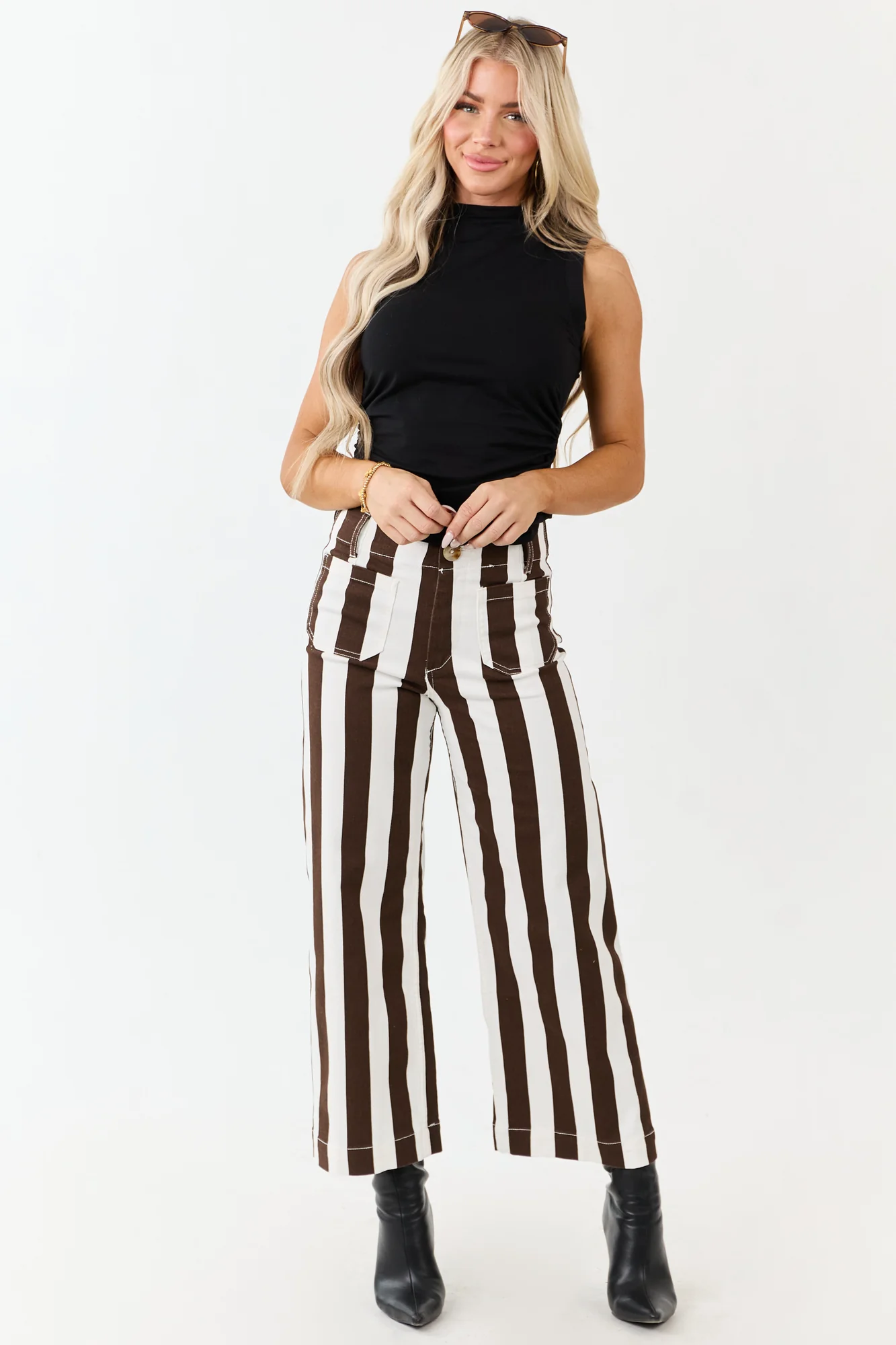 Cocoa Striped Wide Leg Cropped Jeans