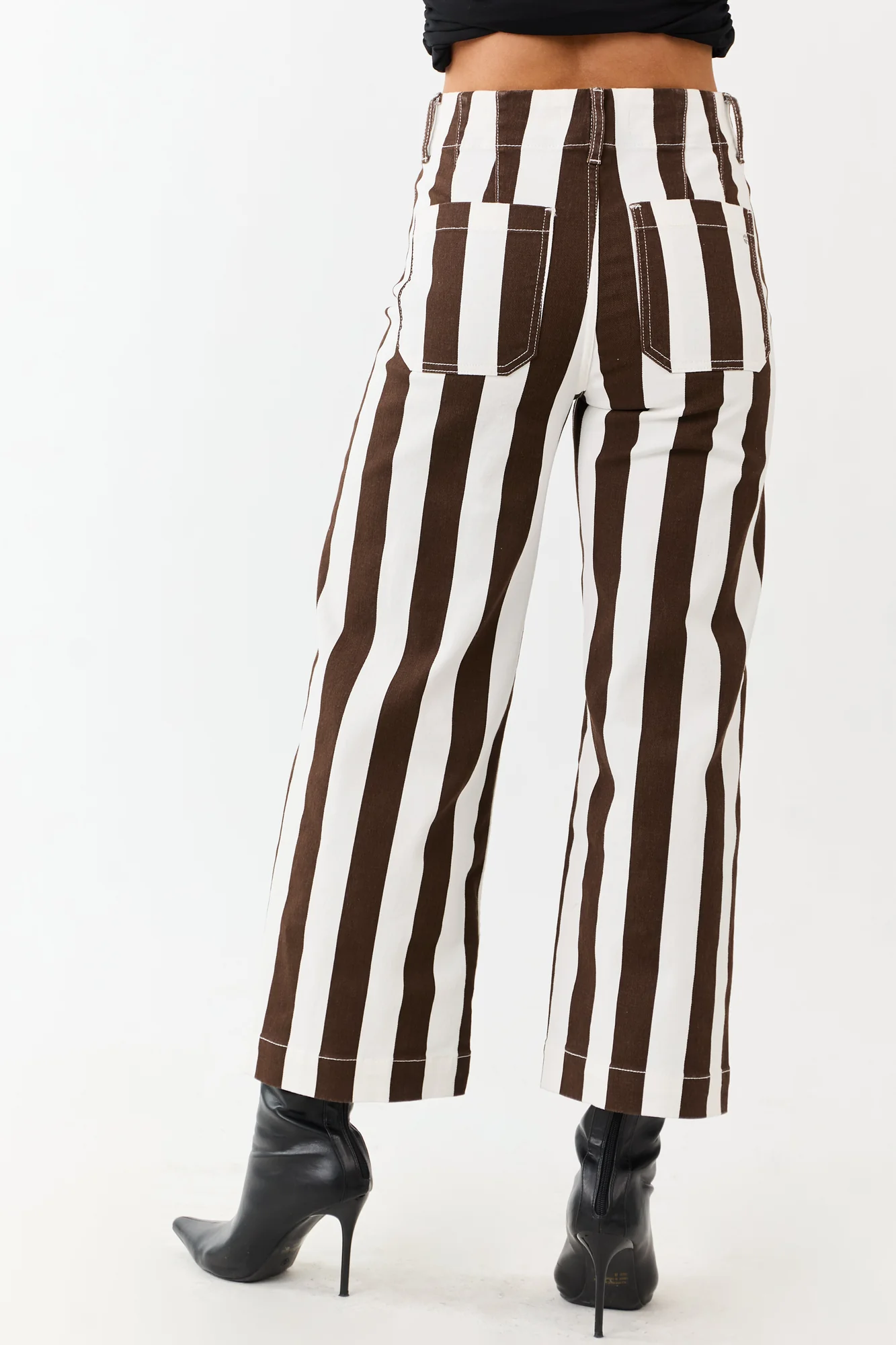Cocoa Striped Wide Leg Cropped Jeans