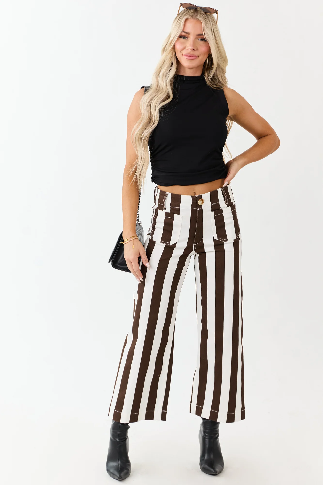 Cocoa Striped Wide Leg Cropped Jeans
