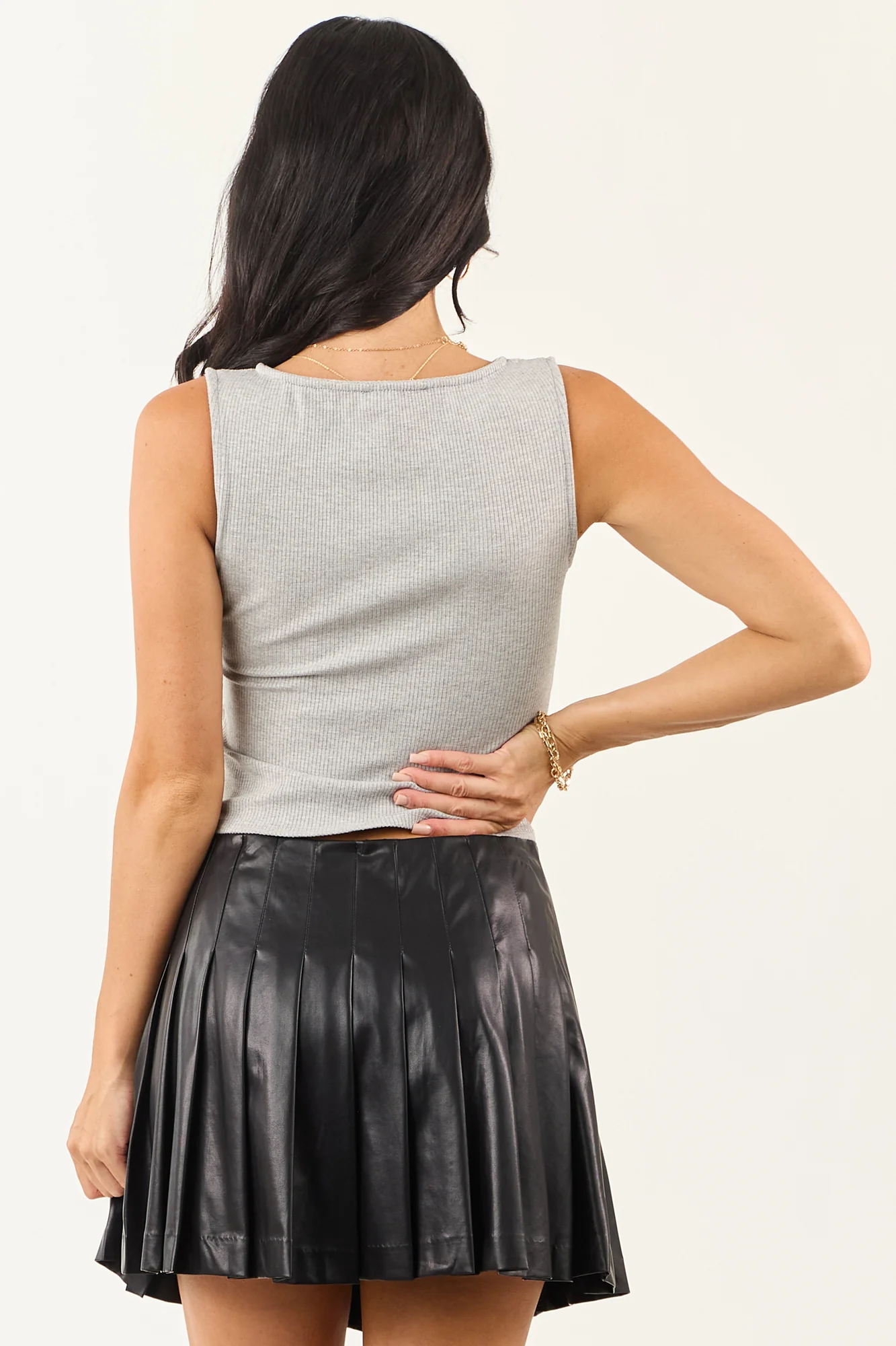 Ribbed Knit Grey Tank Top - Versatile Button Down Style