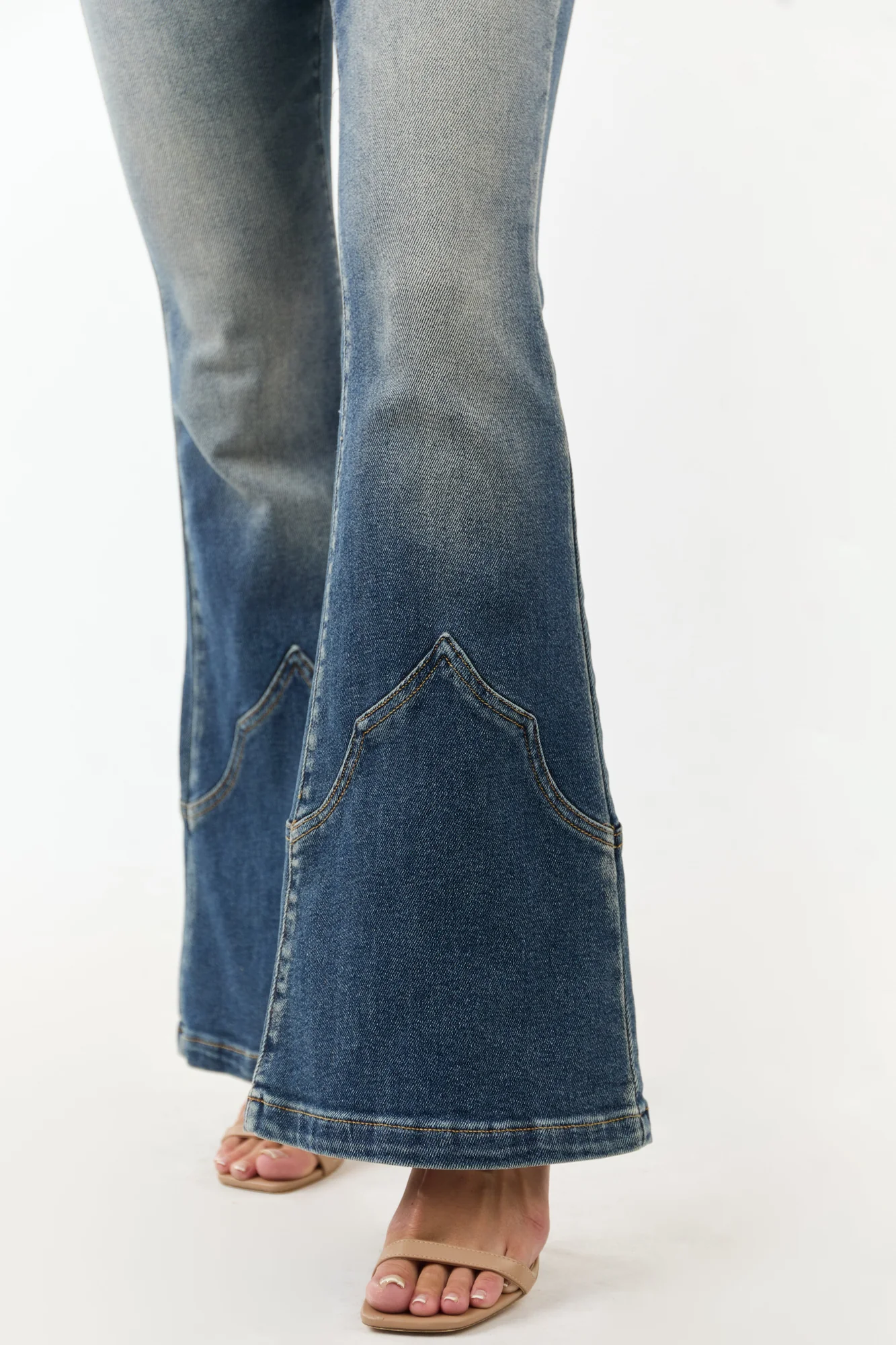 Mid Rise Stretchy Flare Jeans in Blue Denim - Vintage Western Style