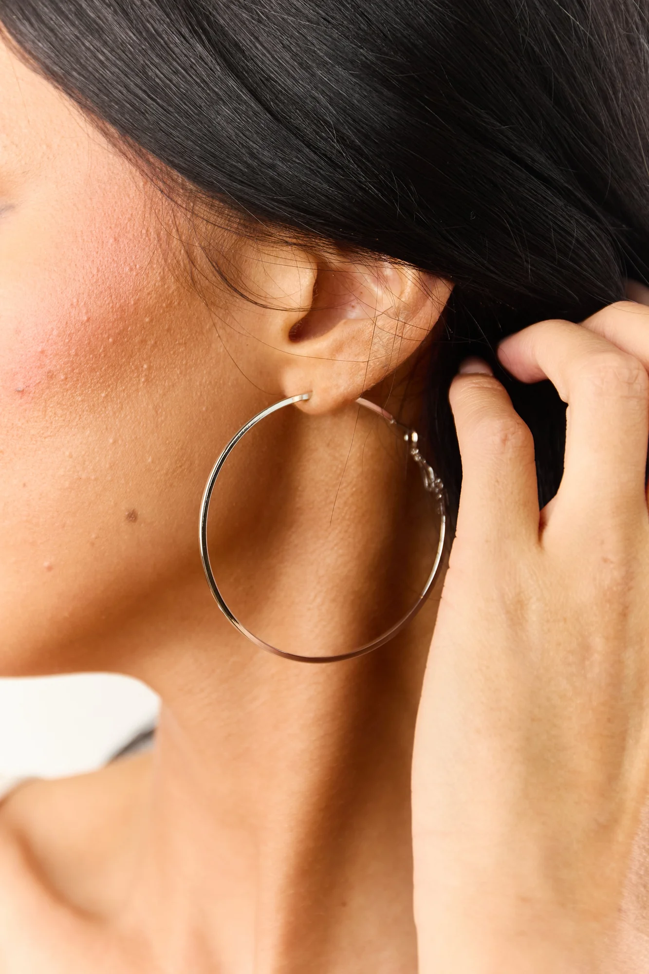 Silver Large Hoop Earrings with Latch Closure