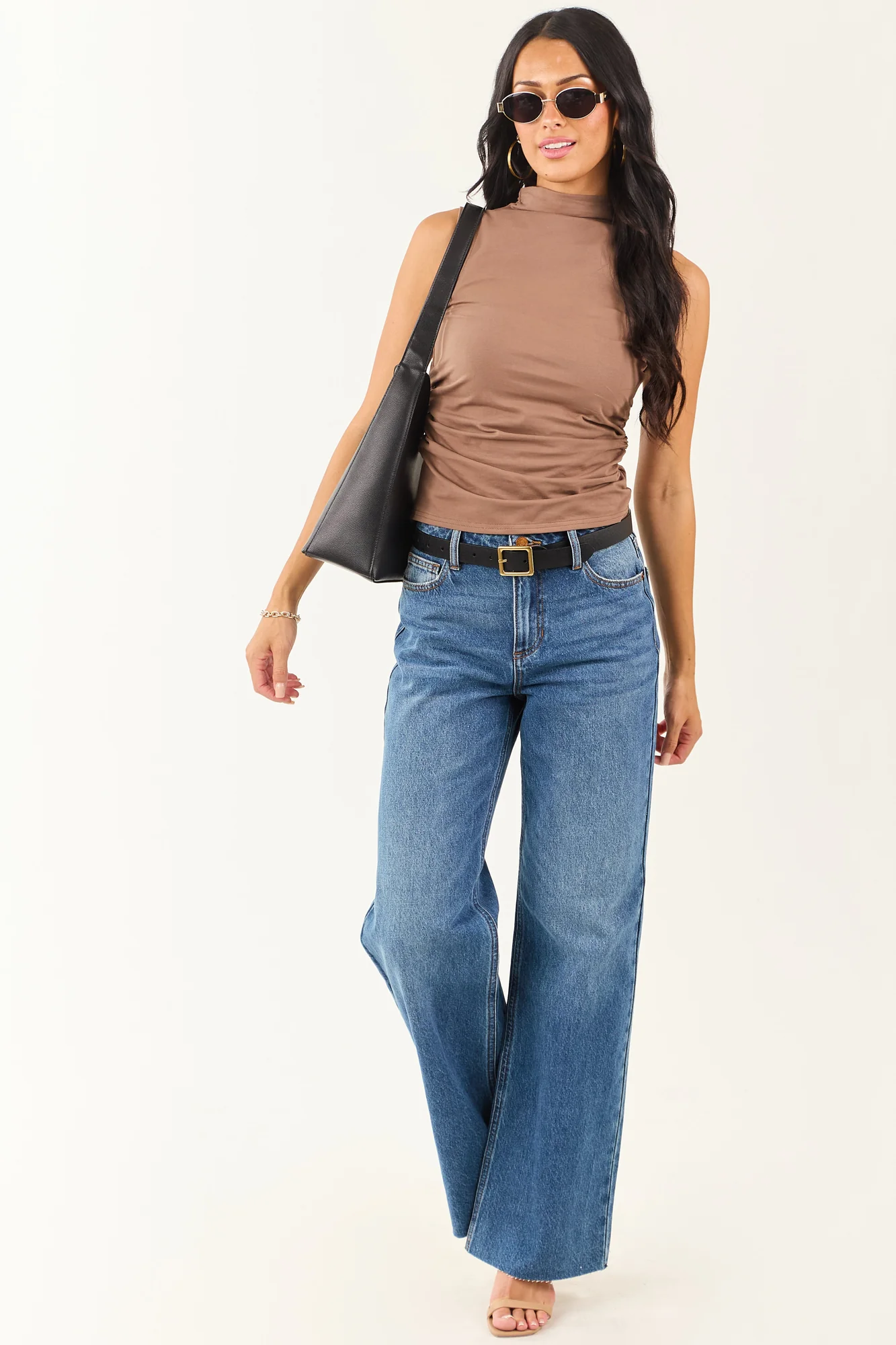 Brown Knit Ruched Tank Top