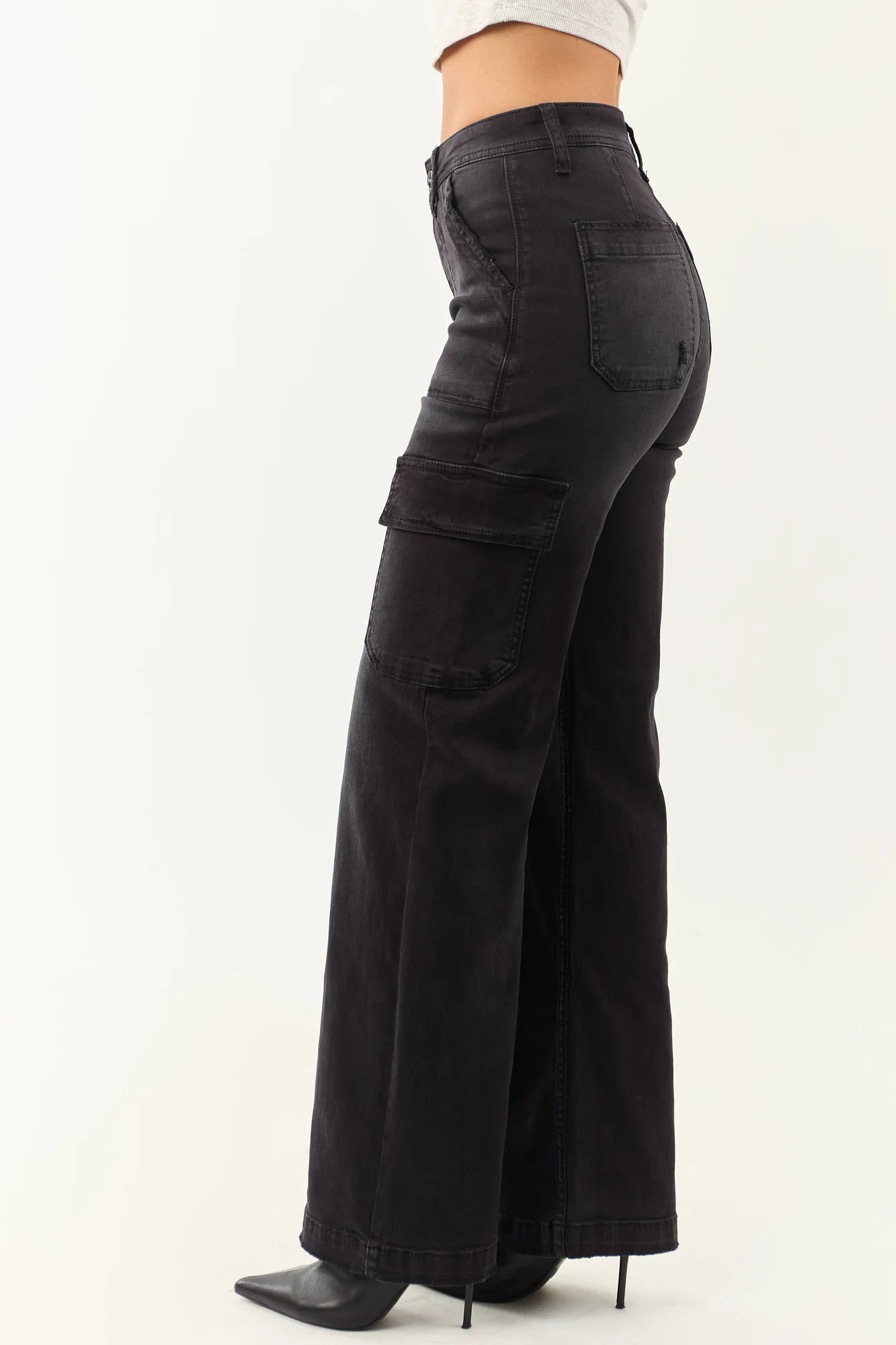 Black Stretchy Cargo Wide Leg Jeans