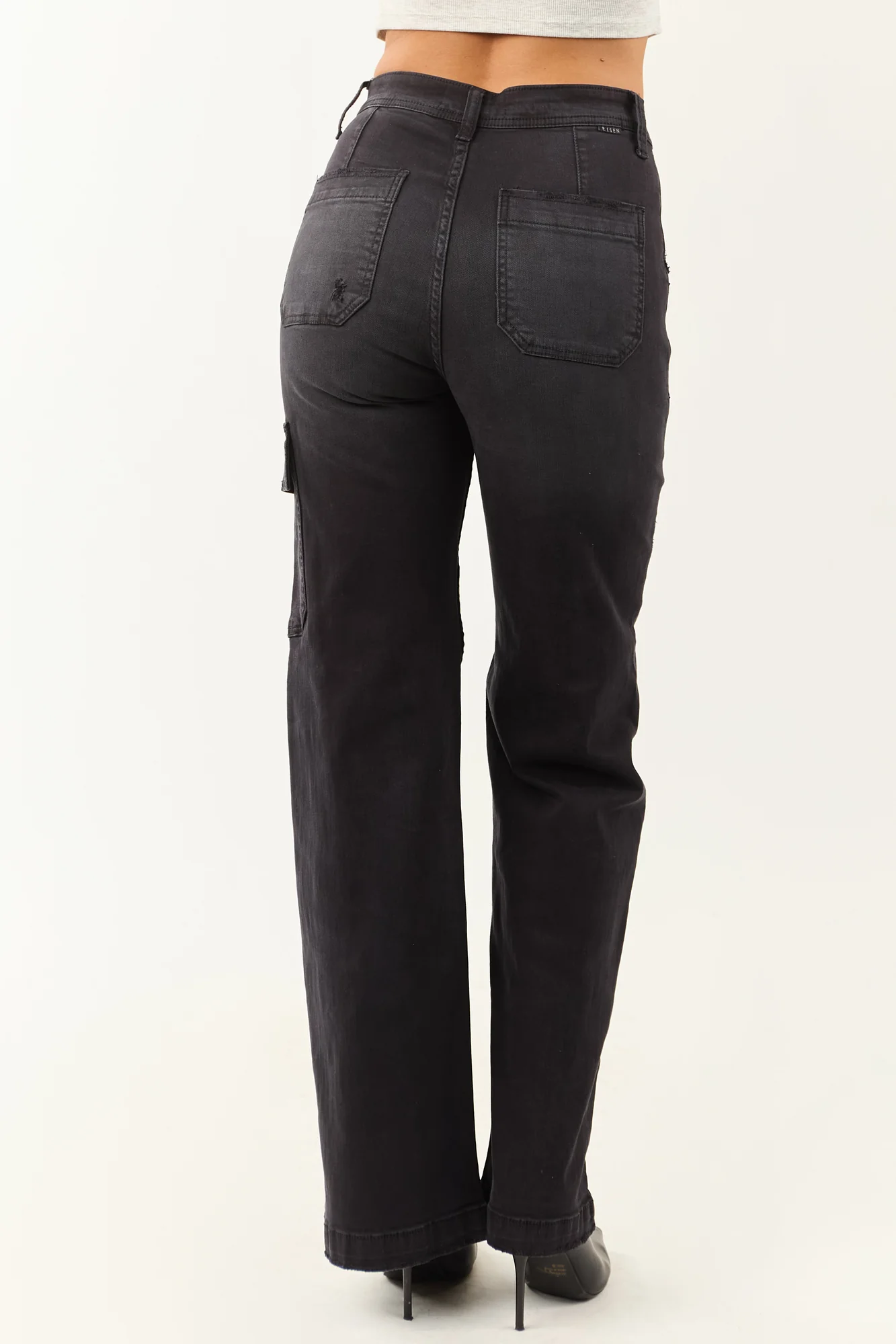 Black Stretchy Cargo Wide Leg Jeans