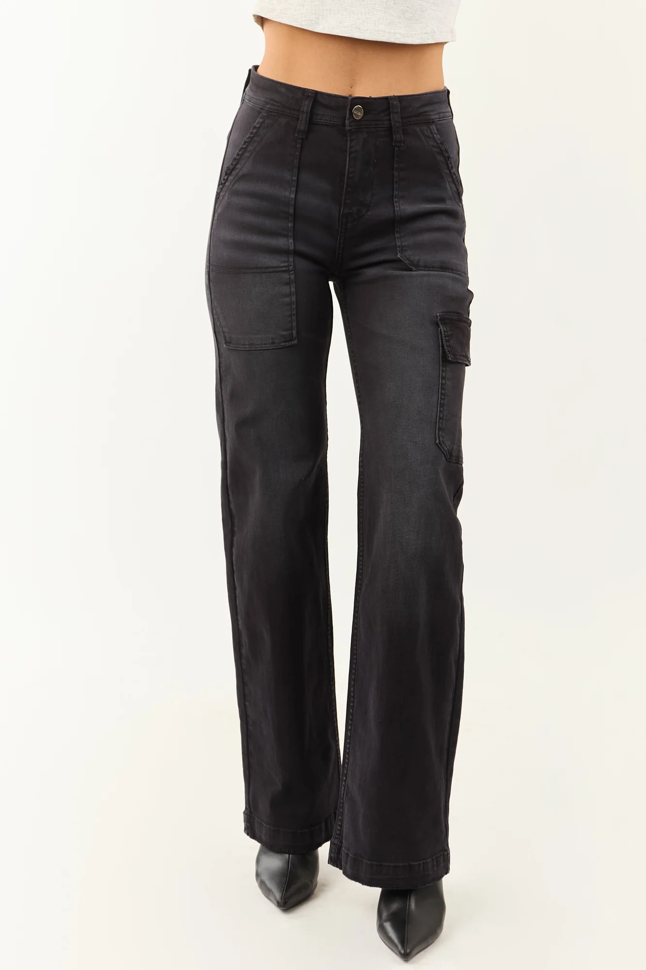 Black Stretchy Cargo Wide Leg Jeans