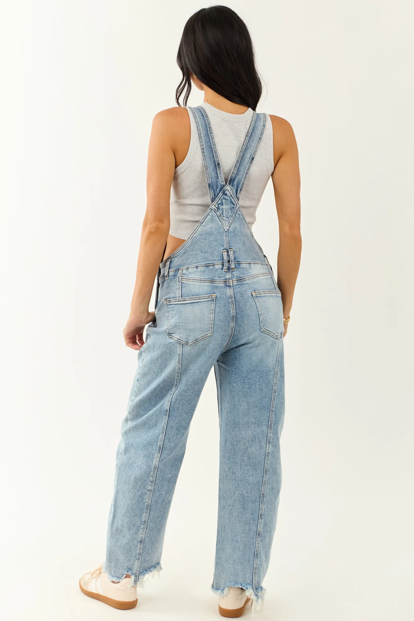 Light Wash Denim Barrel Leg Overalls for Women