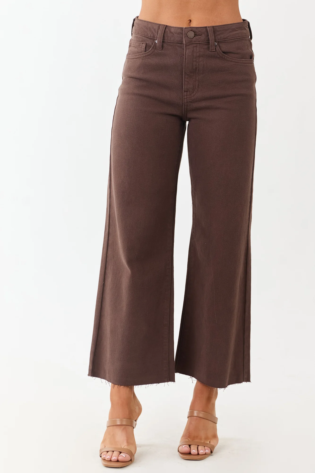 Brown High Rise Cropped Wide Leg Jeans