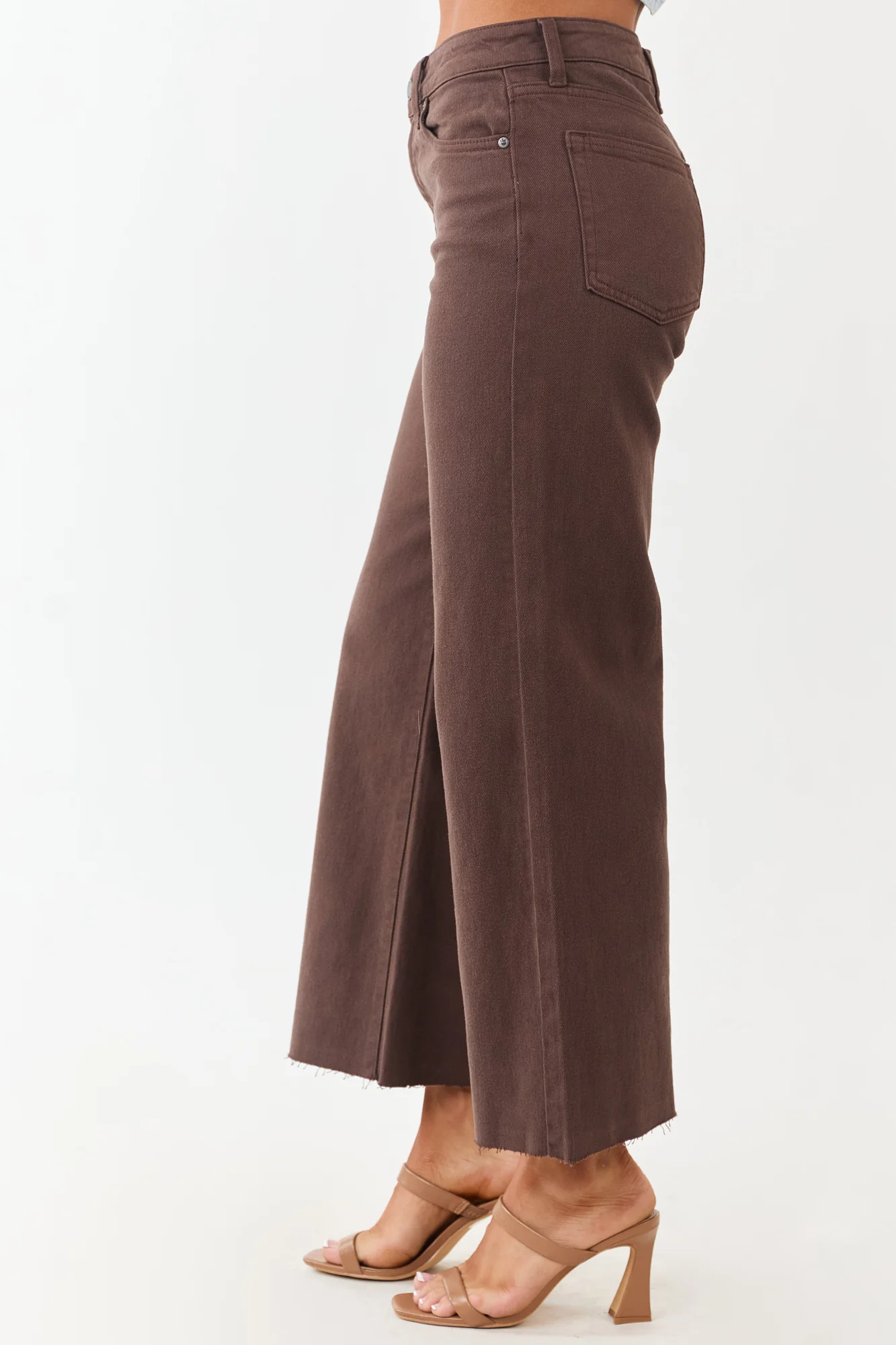 Brown High Rise Cropped Wide Leg Jeans