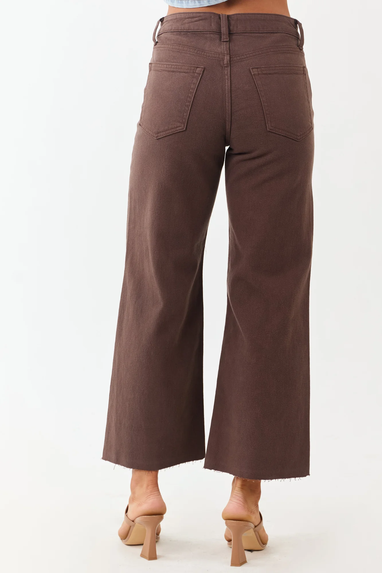 Brown High Rise Cropped Wide Leg Jeans