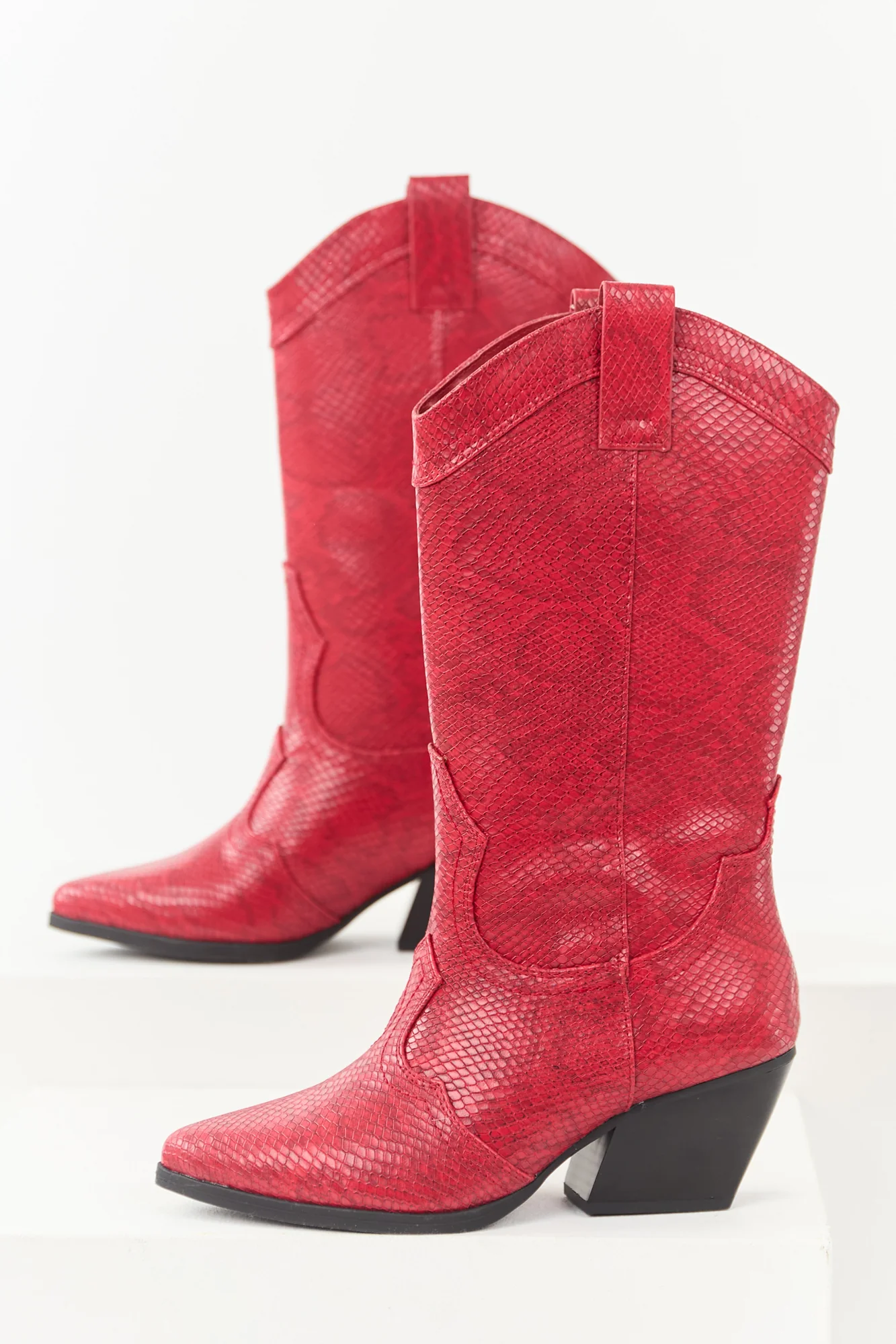 Red Snakeskin Pattern Western Cowboy Boots