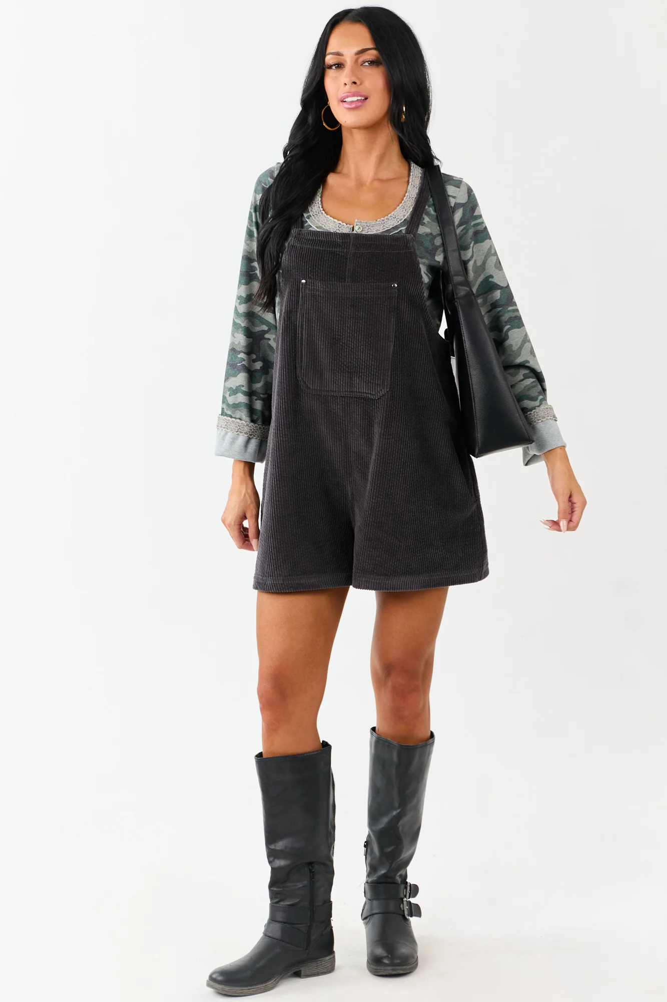 Grey Corduroy Relaxed Overalls Romper