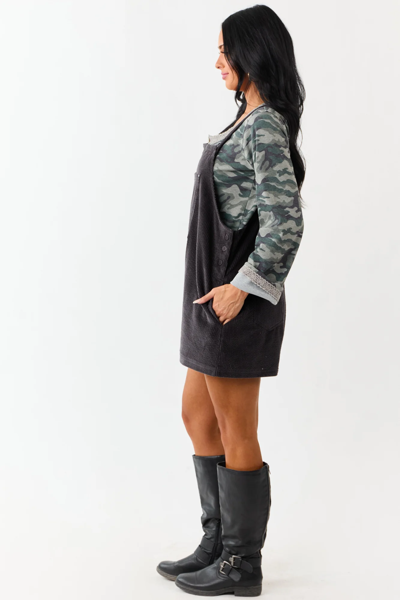 Grey Corduroy Relaxed Overalls Romper