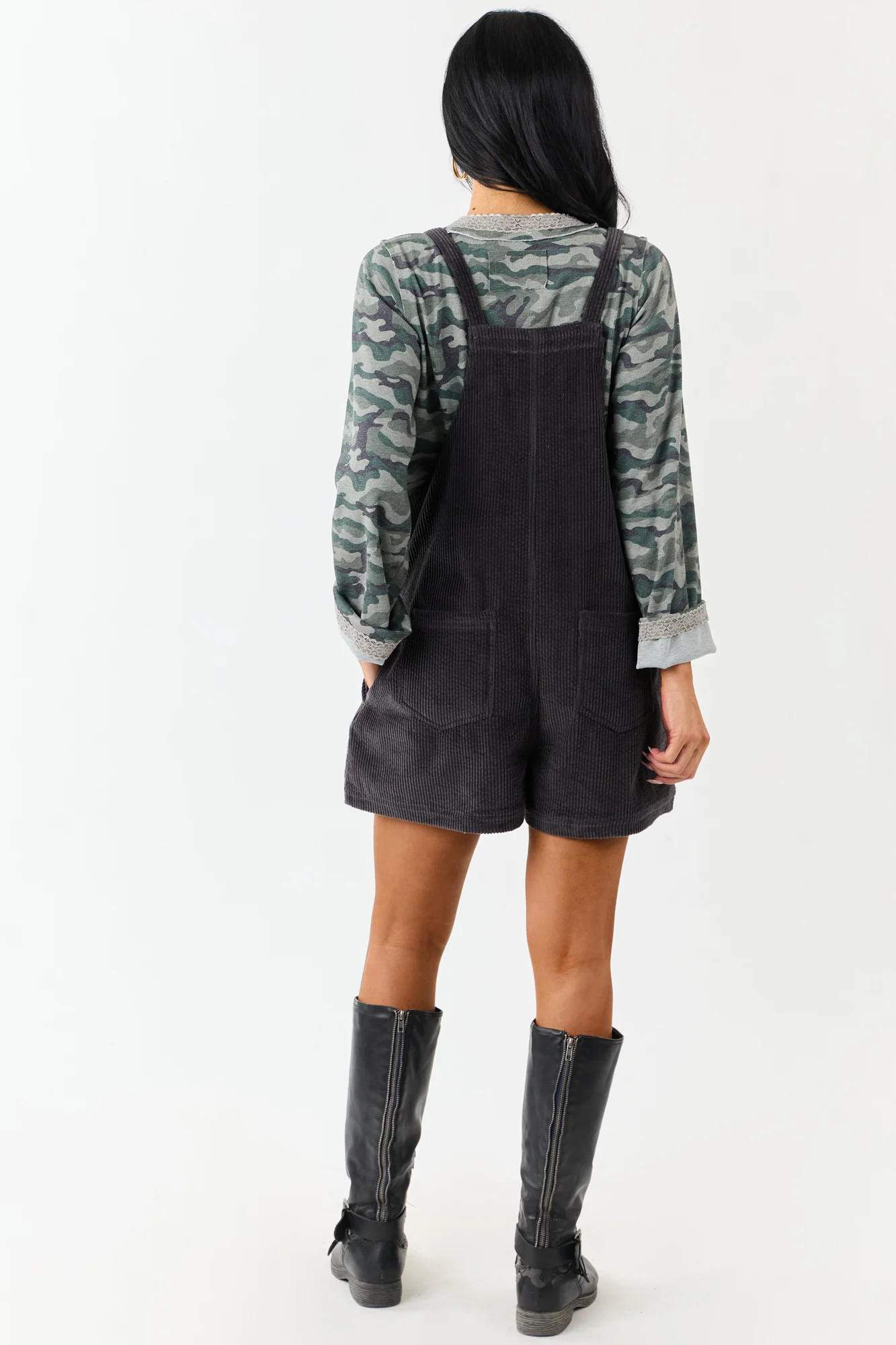 Grey Corduroy Relaxed Overalls Romper