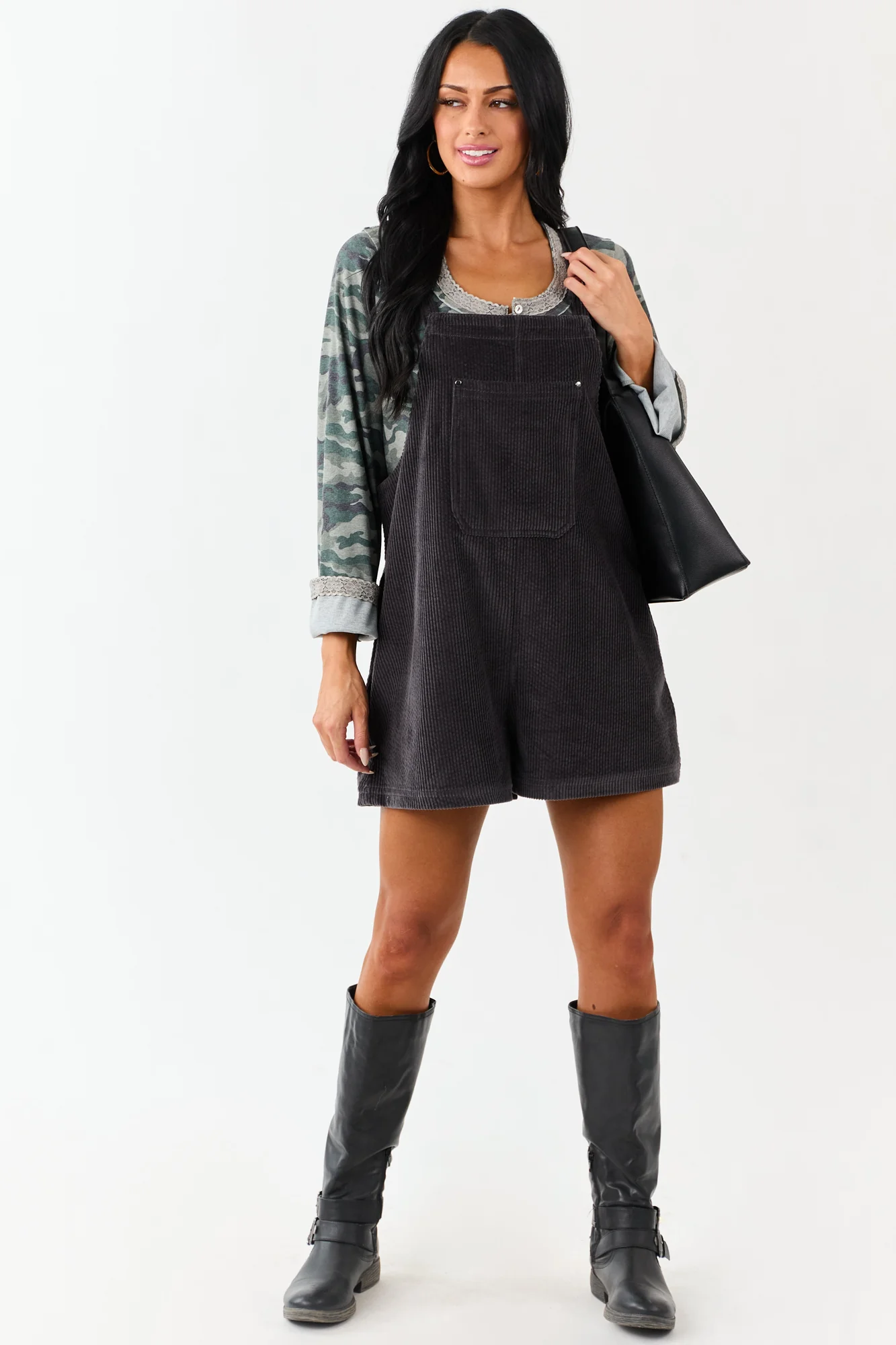 Grey Corduroy Relaxed Overalls Romper