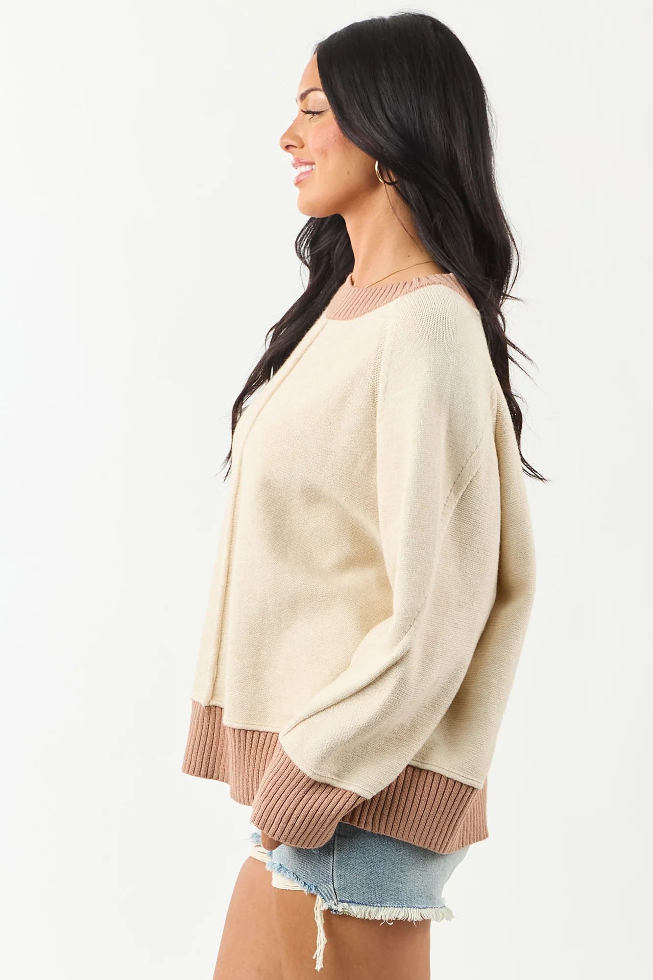Almond and Rose Taupe Relaxed Knit Sweater