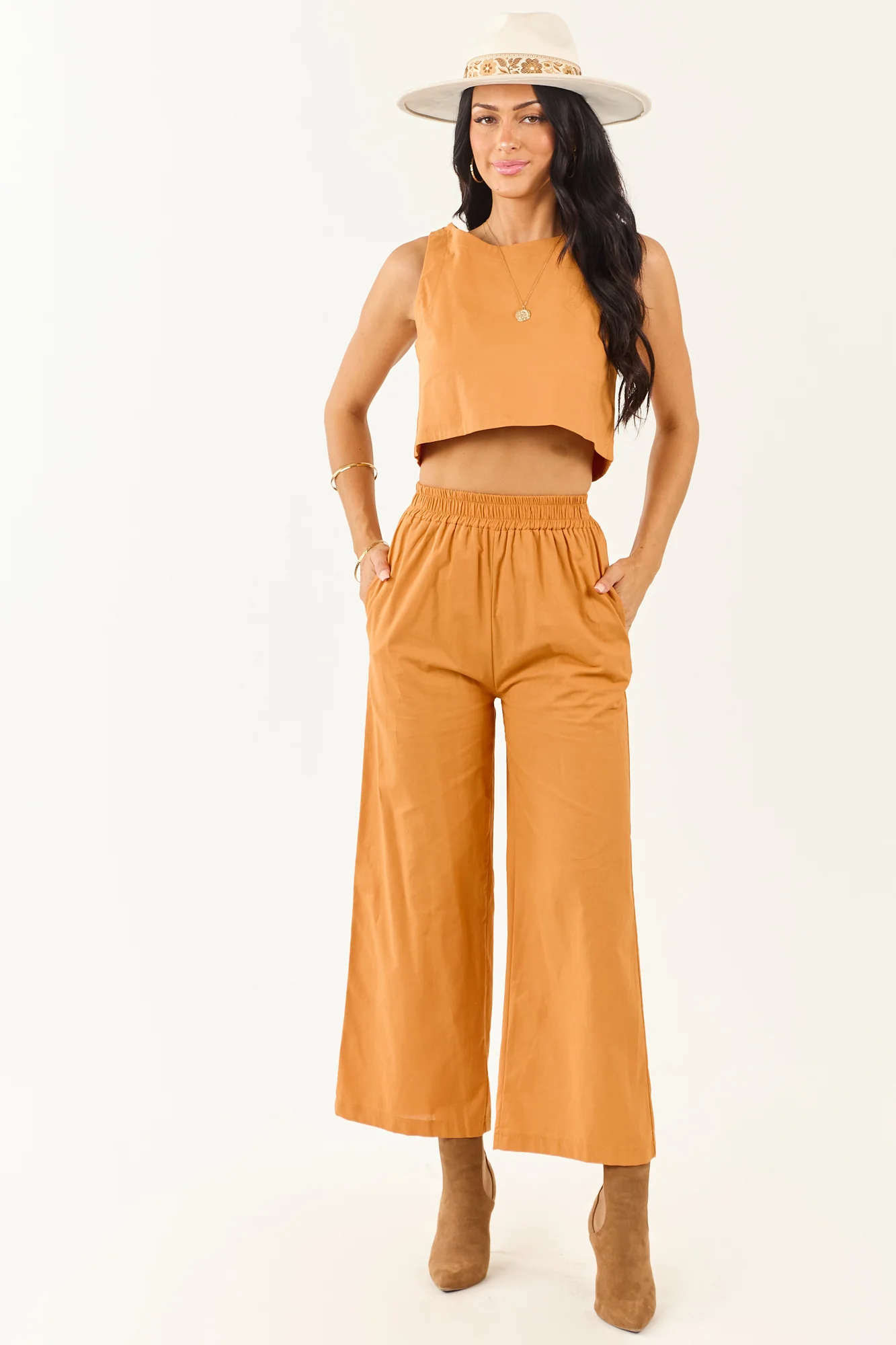Sunny Day Smocked Waist Wide Leg Pants Set
